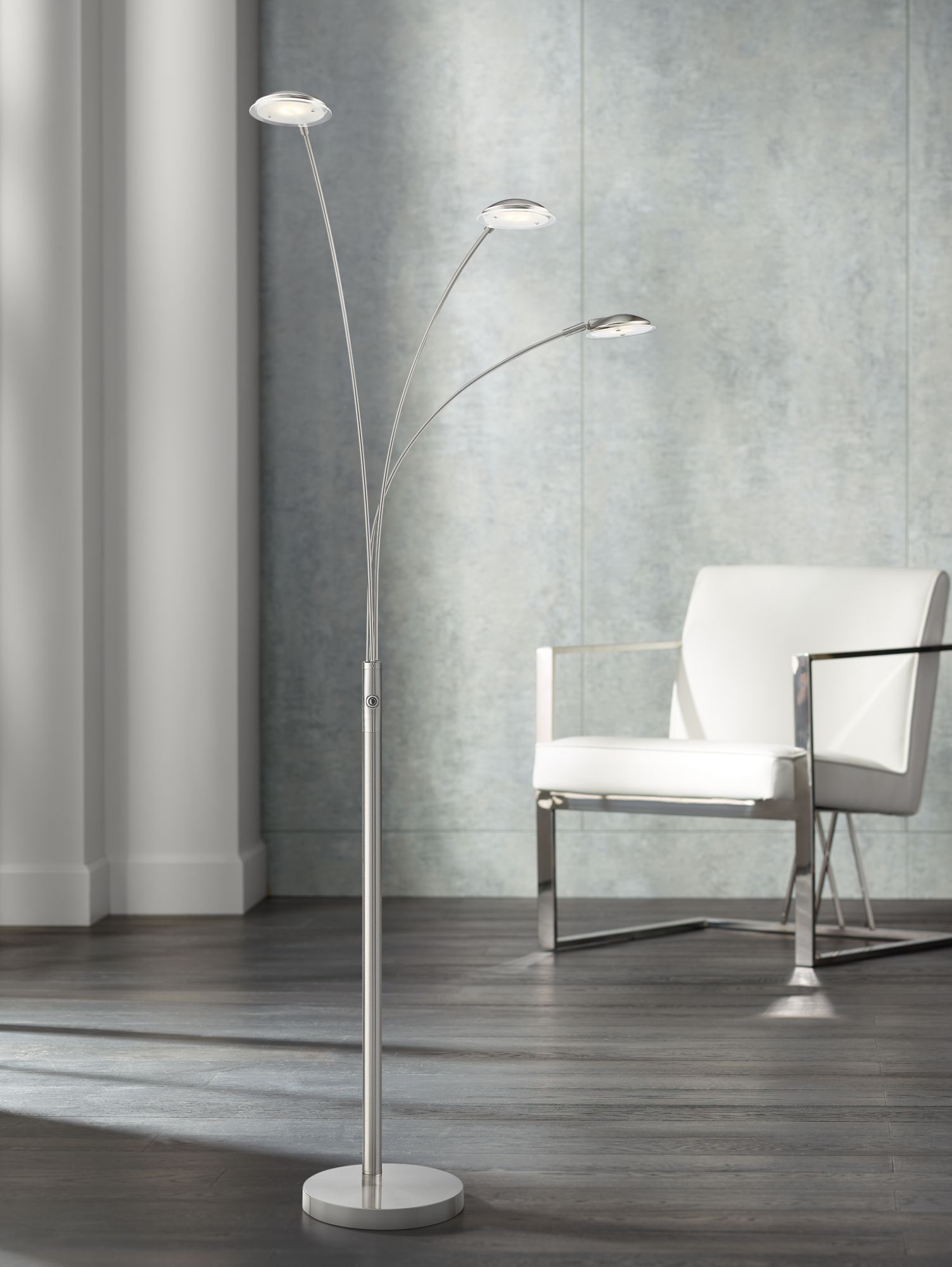 Lite Source Lennie Brushed Nickel 3-Light LED Arc Floor Lamp