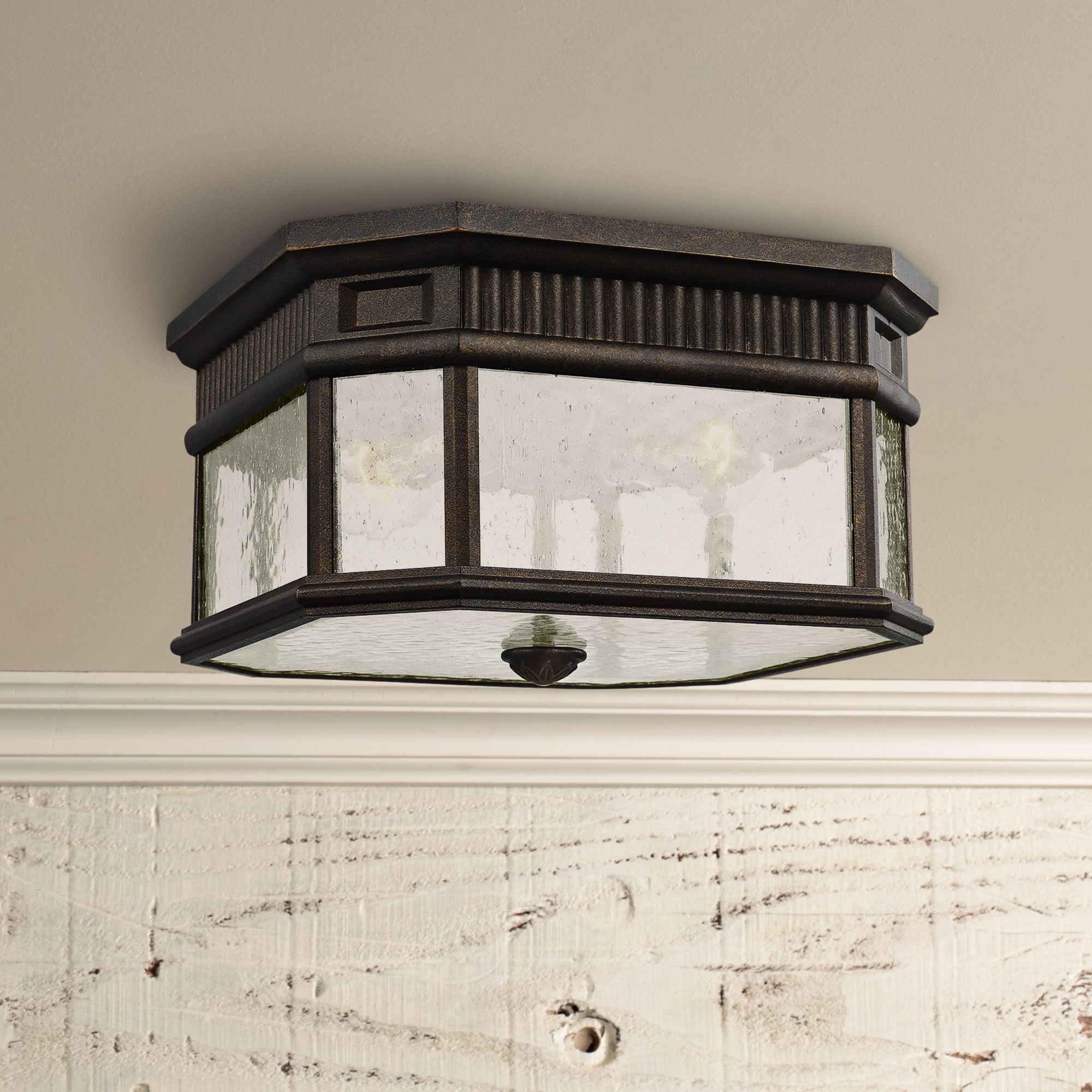 Cotswold Lane 11 1/2"W Bronze and Seeded Glass Ceiling Light