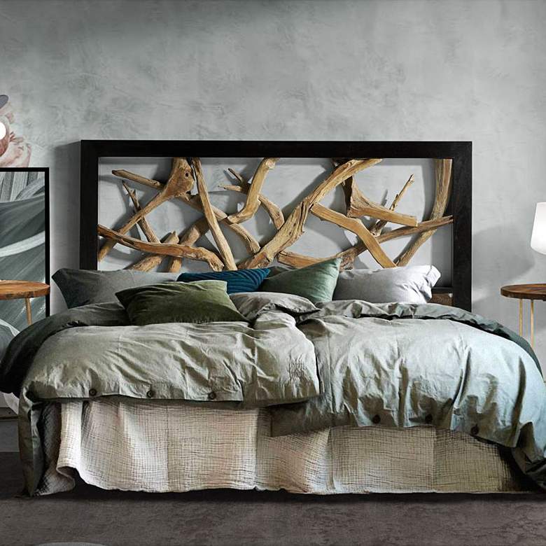 Image 1 Twist Rustic Black and Natural Wood Queen Headboard