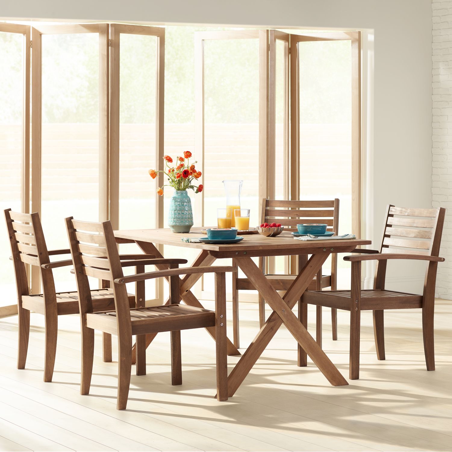 Nantucket Natural Wood 5-Piece Outdoor Picnic Set