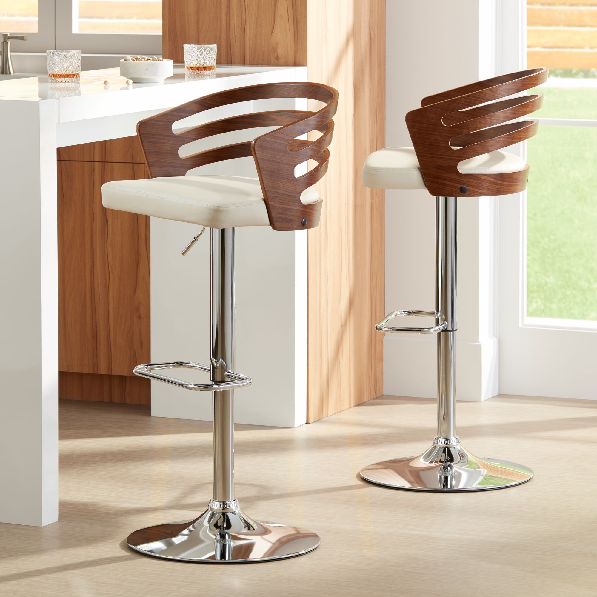 Adele Cream Adjustable Swivel Bar Stools Set of 2
