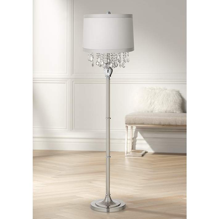 Crystals Off White Shade Satin Steel Floor Lamp 57w74 Lamps Plus