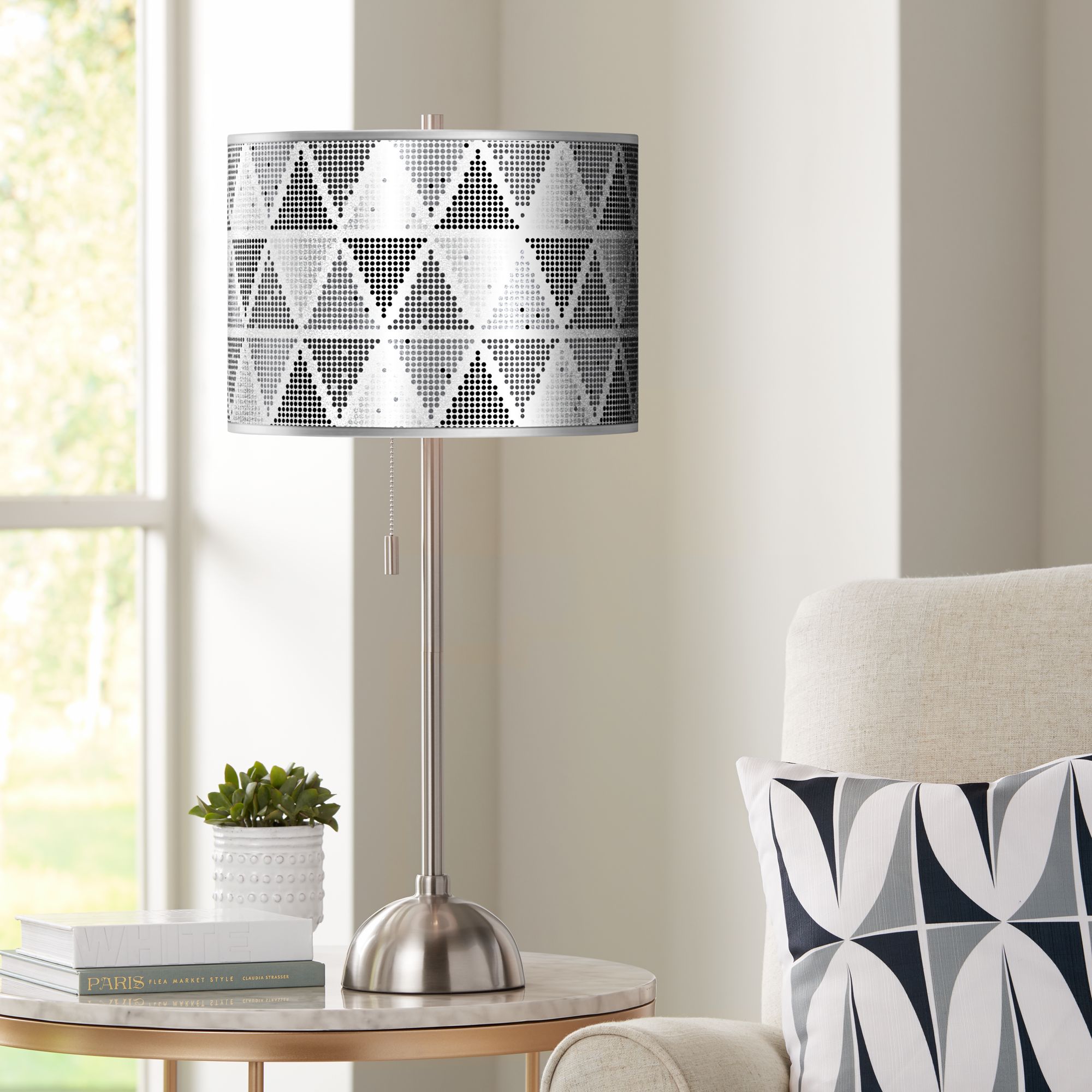 Pointillism Silver Metallic Giclee Brushed Nickel Table Lamp