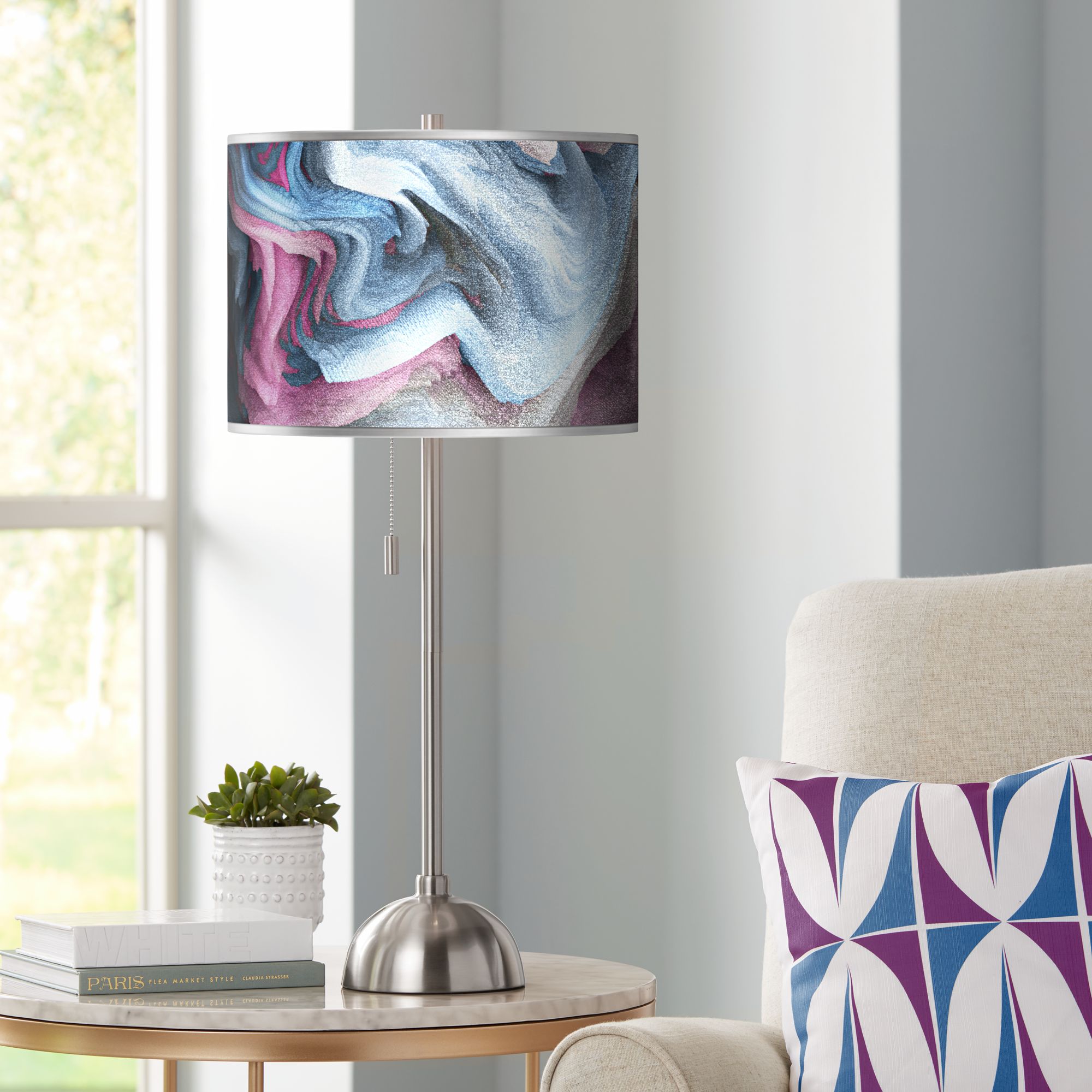Europa Silver Metallic Giclee Brushed Nickel Table Lamp