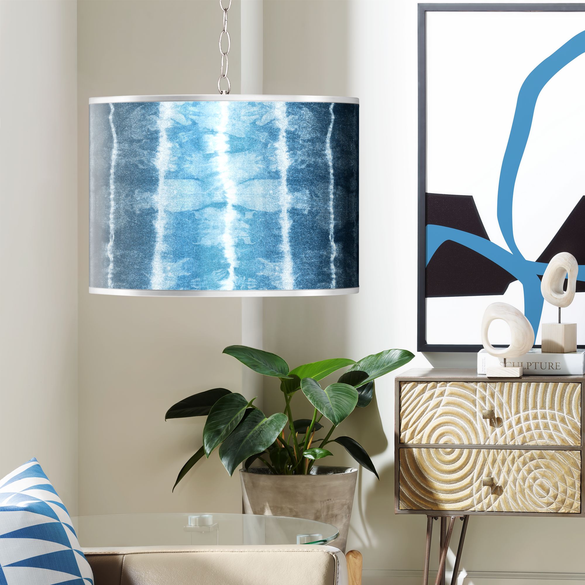 Swag Style Cool Reflections Silver Metallic Plug-In Chandelier