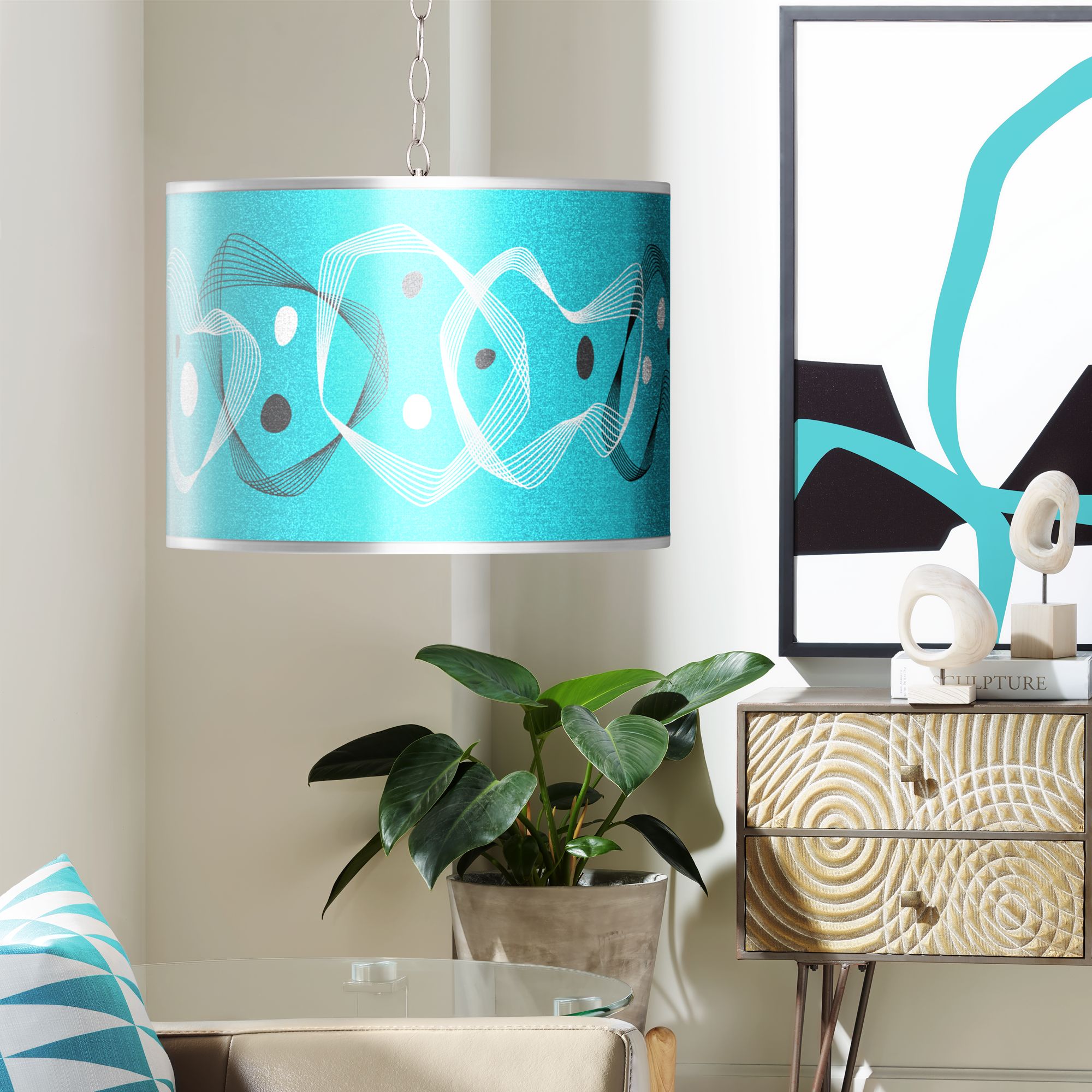 Swag Style Spirocraft Silver Metallic Giclee Plug-In Chandelier