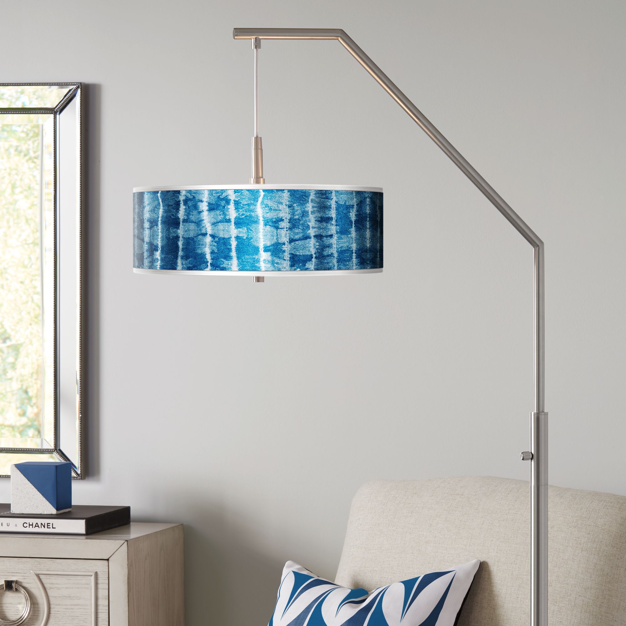 Cool Reflections Silver Metallic Giclee Shade Arc Floor Lamp