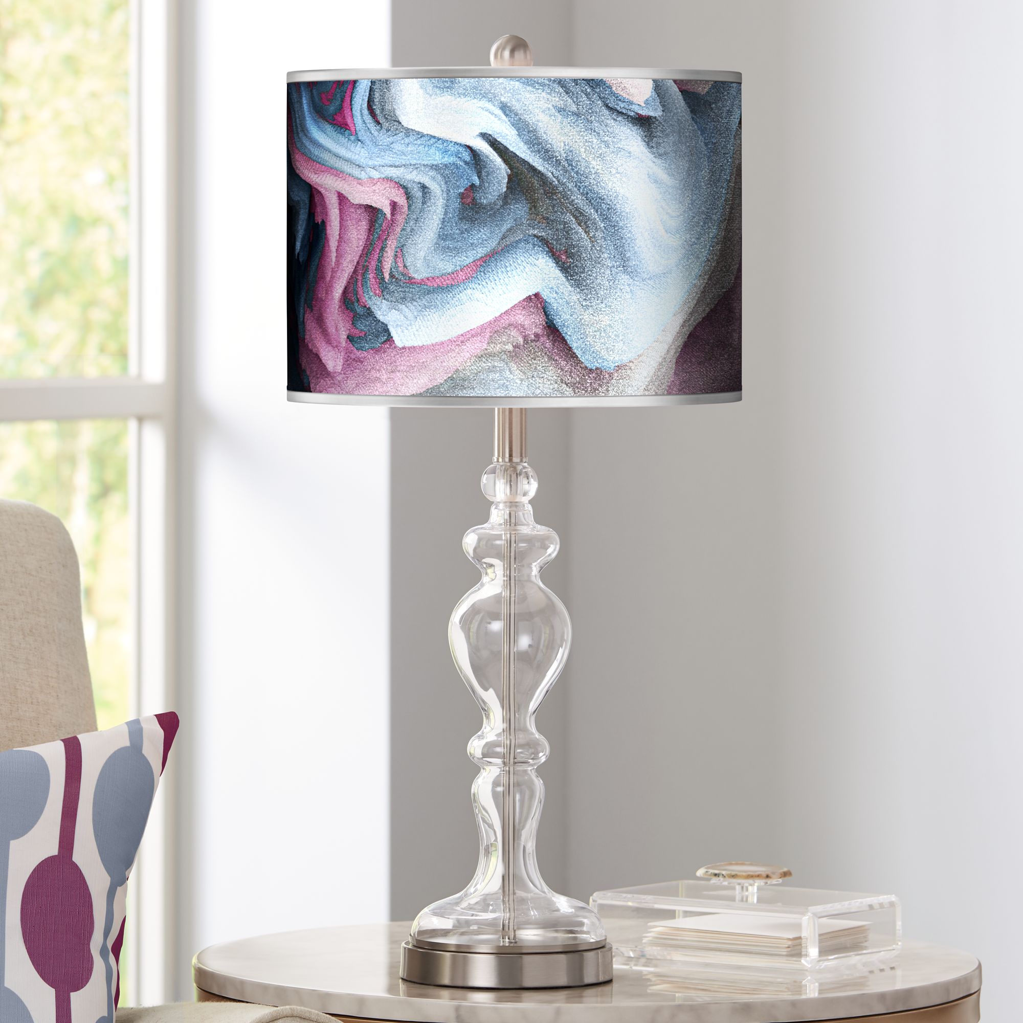 Europa Silver Metallic Giclee Apothecary Glass Table Lamp