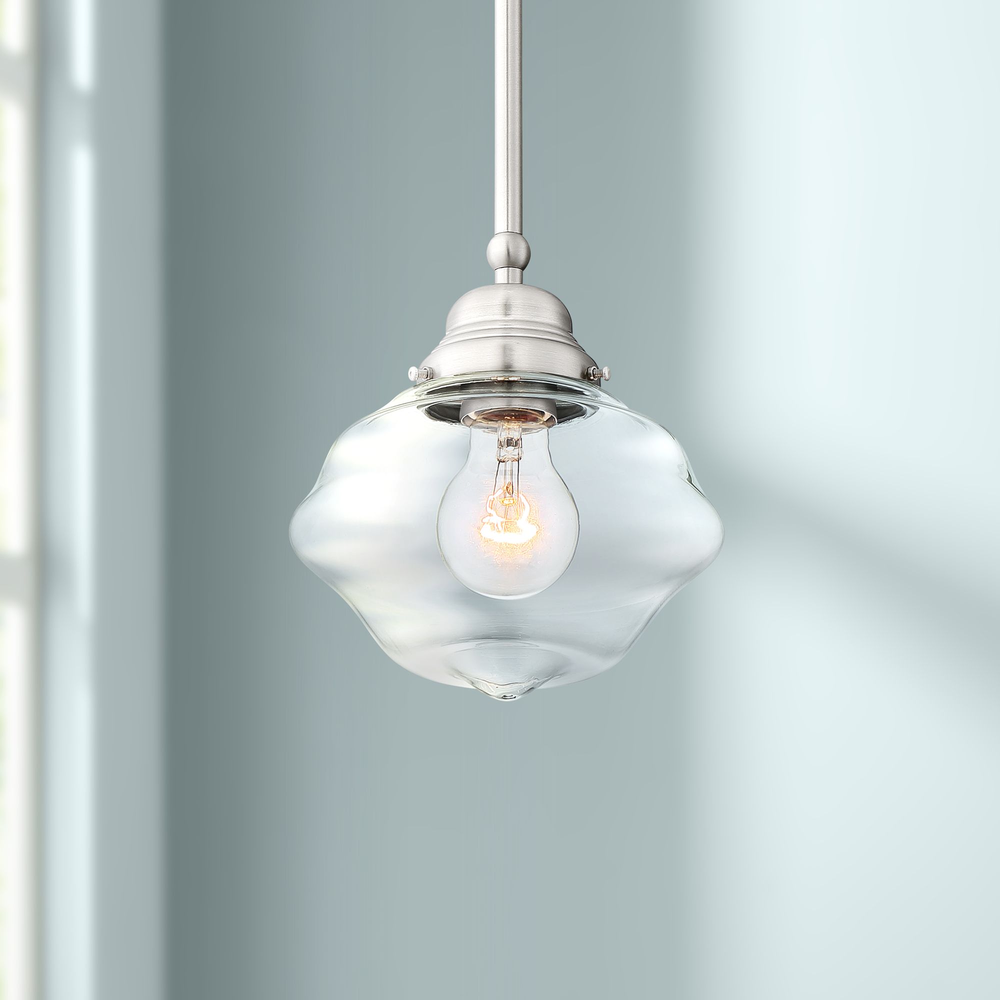 Abbe 7 1/2" Wide Brushed Nickel and Clear Glass Mini Pendant