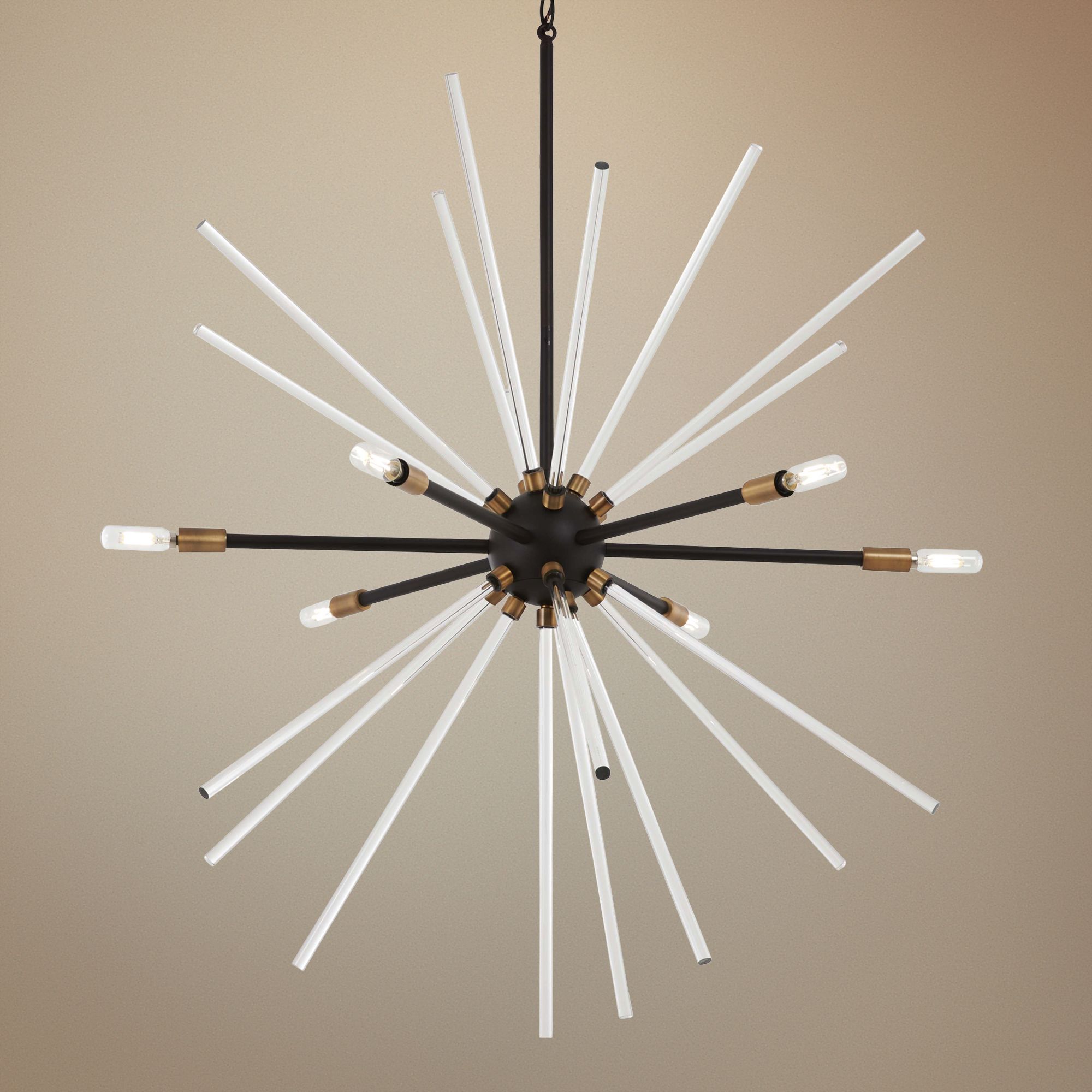 Spiked 35"W Painted Bronze and Natural Brush 6-Light Pendant