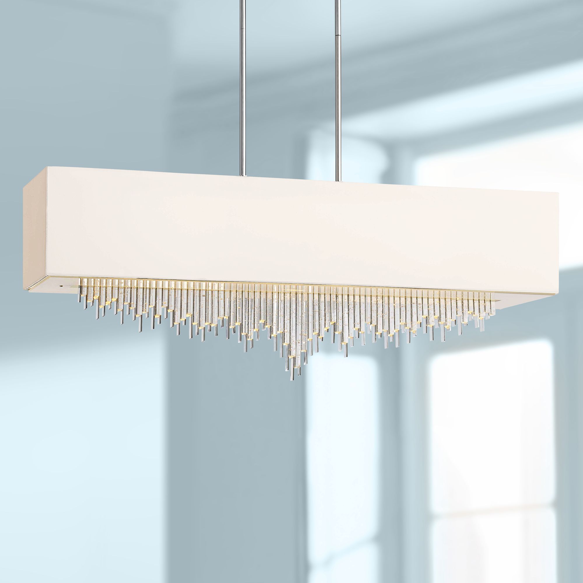 Crystal Cascade 40"W Chrome LED Kitchen Island Light Pendant