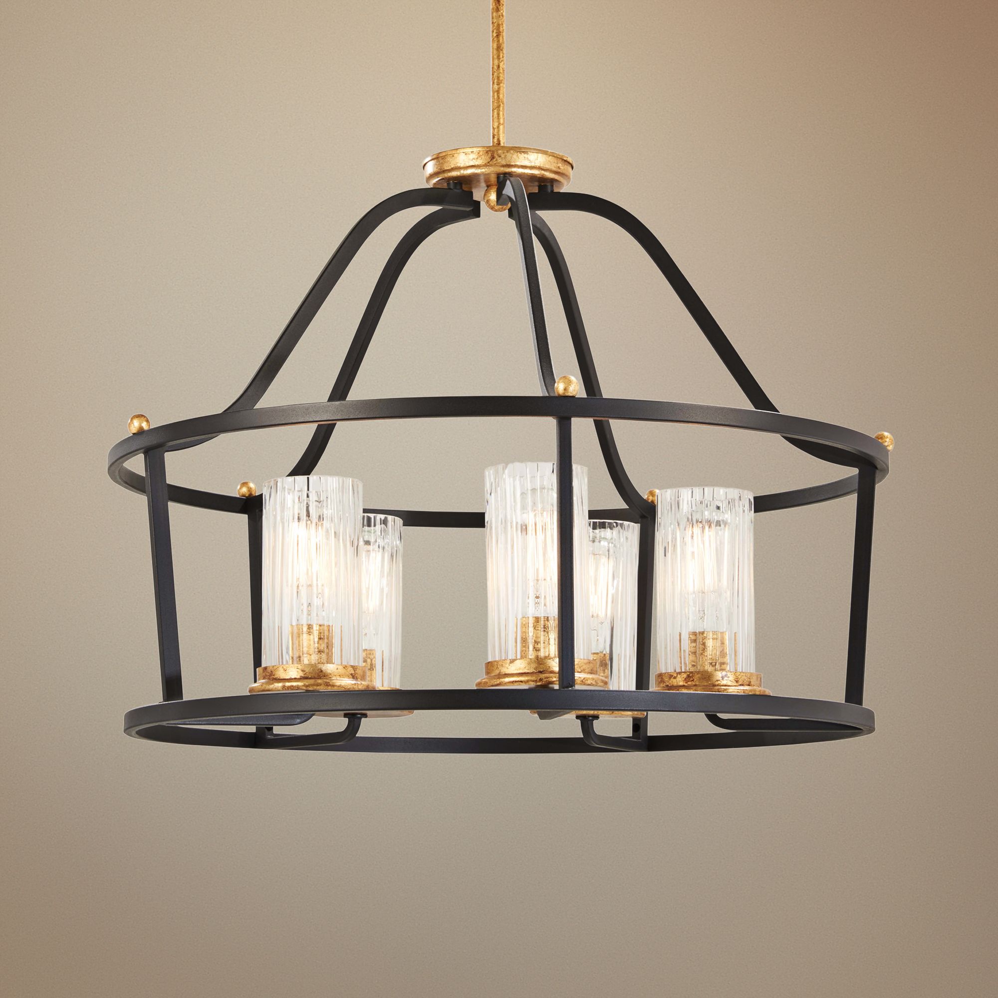 Posh Horizon 25 1/2" Wide Black and Gold 5-Light Pendant