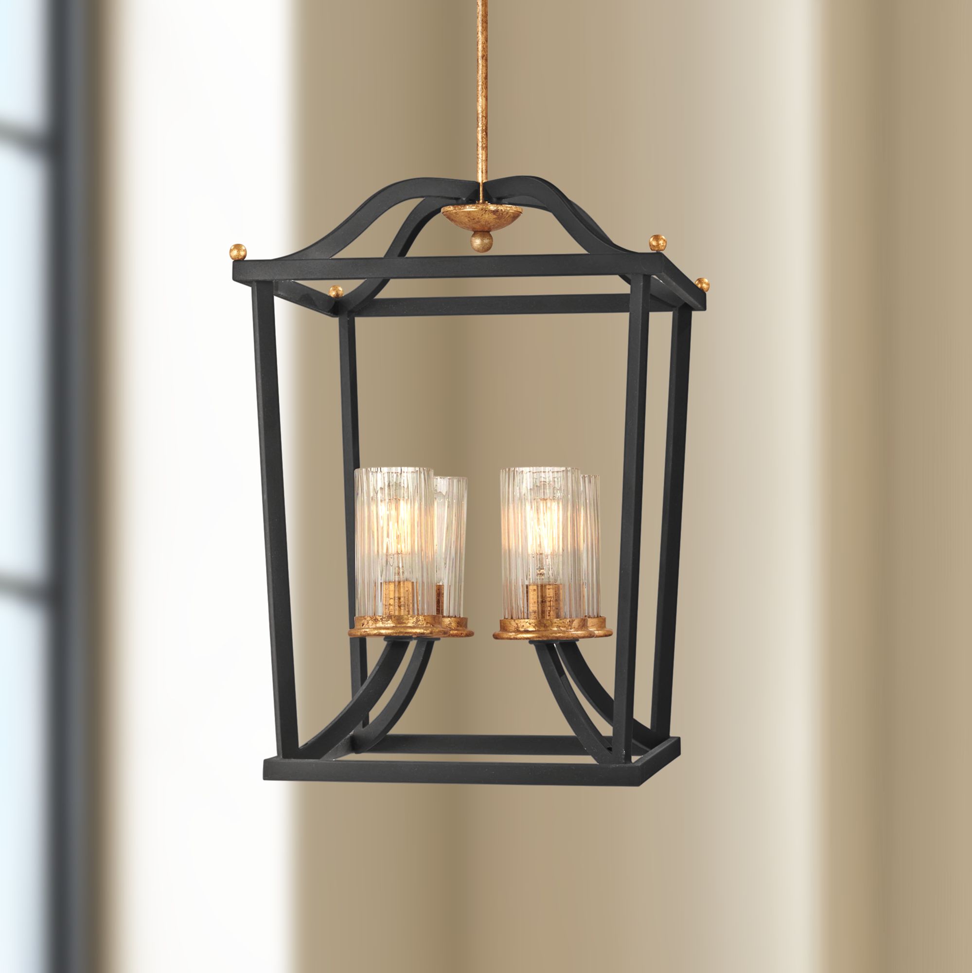 Posh Horizon 16 1/4" Wide Black and Gold 4-Light Pendant