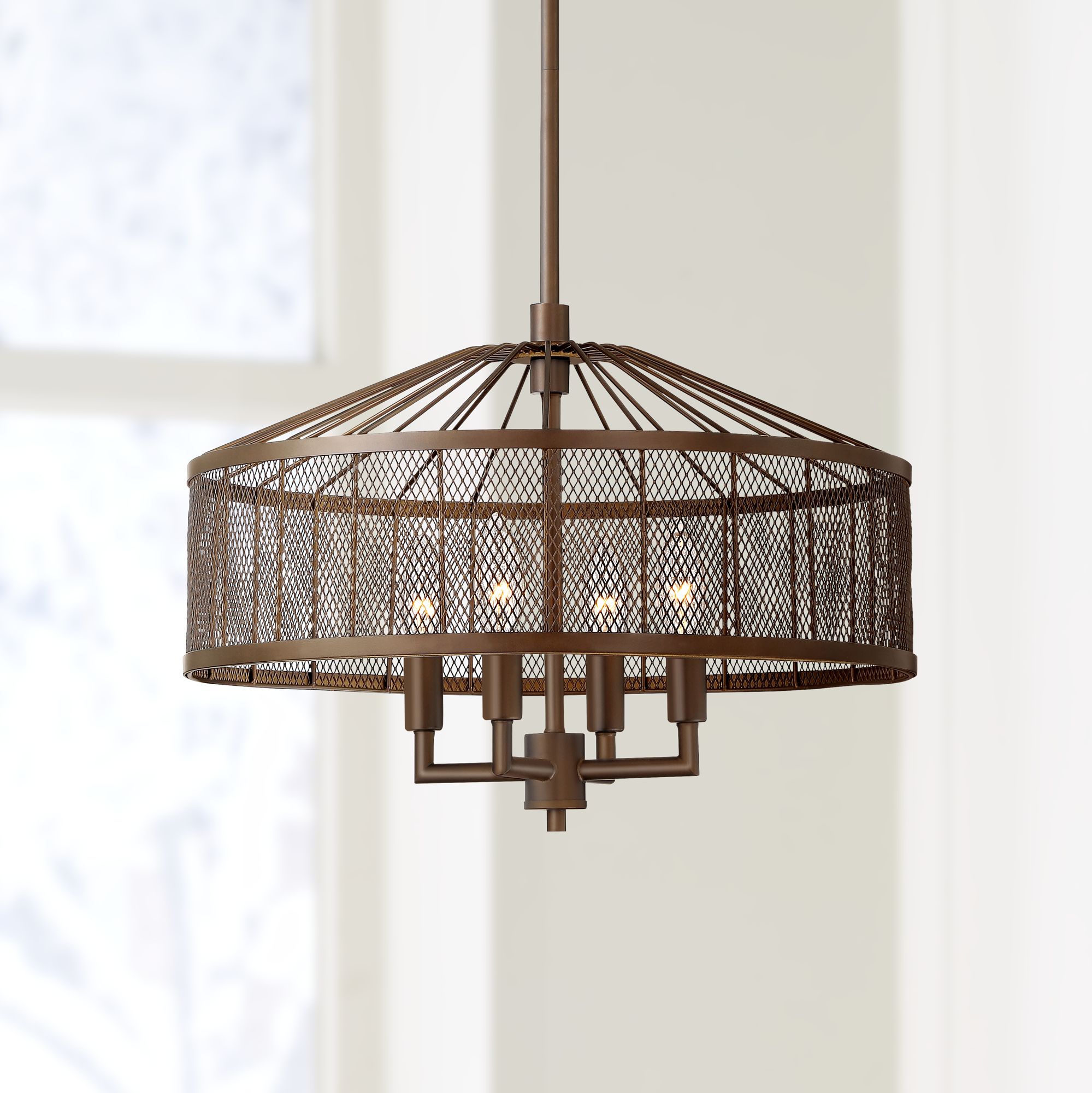 Dresden 18" Wide Bronze Iron Lattice 4-Light Pendant