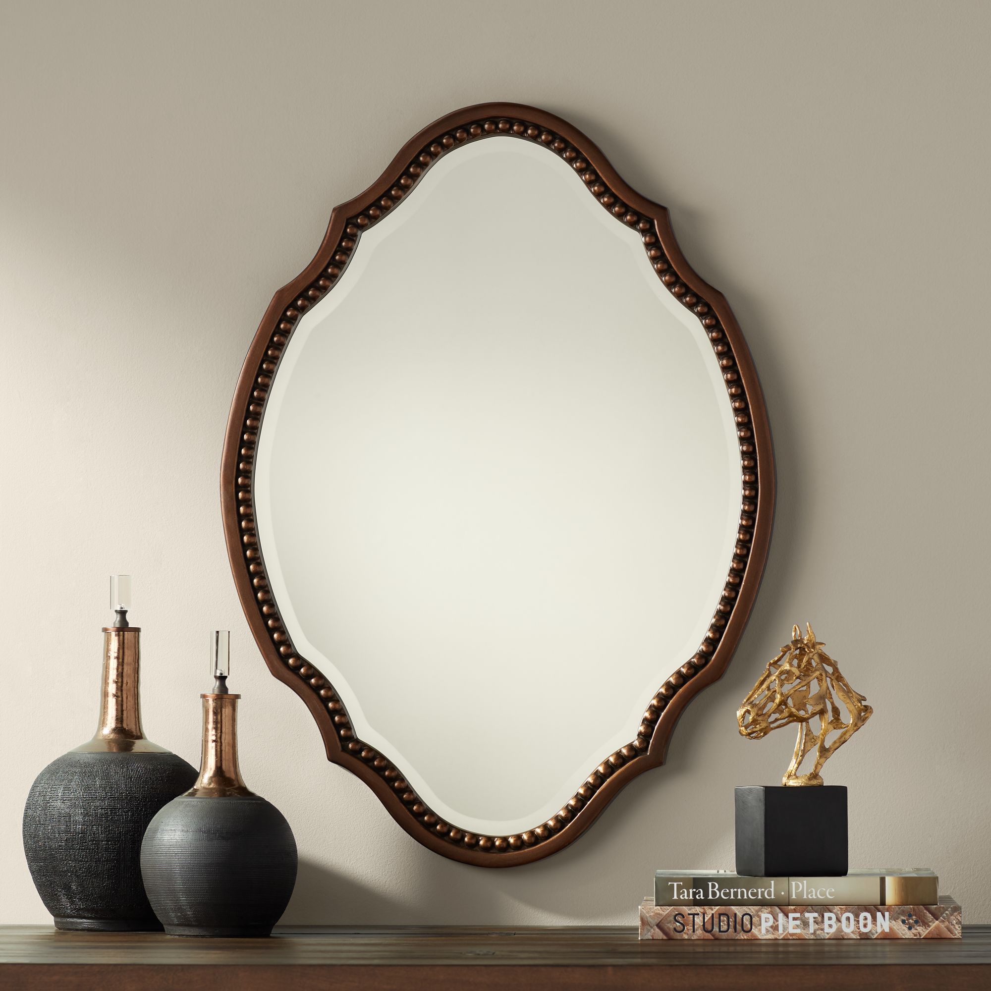 Arabela Bronze Beaded 25 3/4" x 35 1/2" Oval Cut Mirror