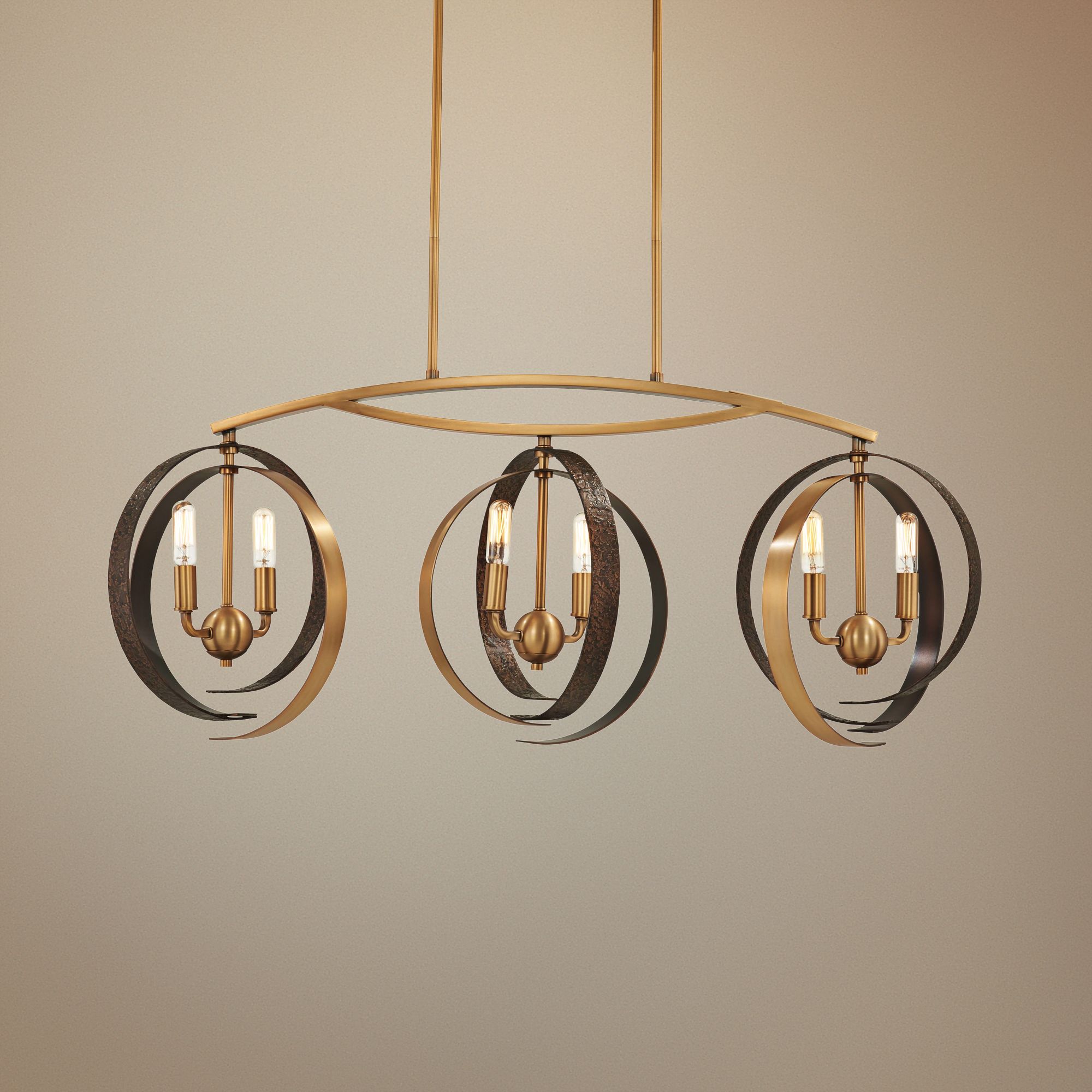 Criterium 40"W Brass and Iron Kitchen Island Light Pendant