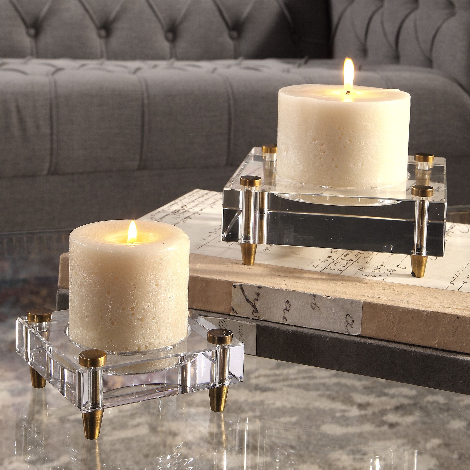 pillar candle holder set of 2