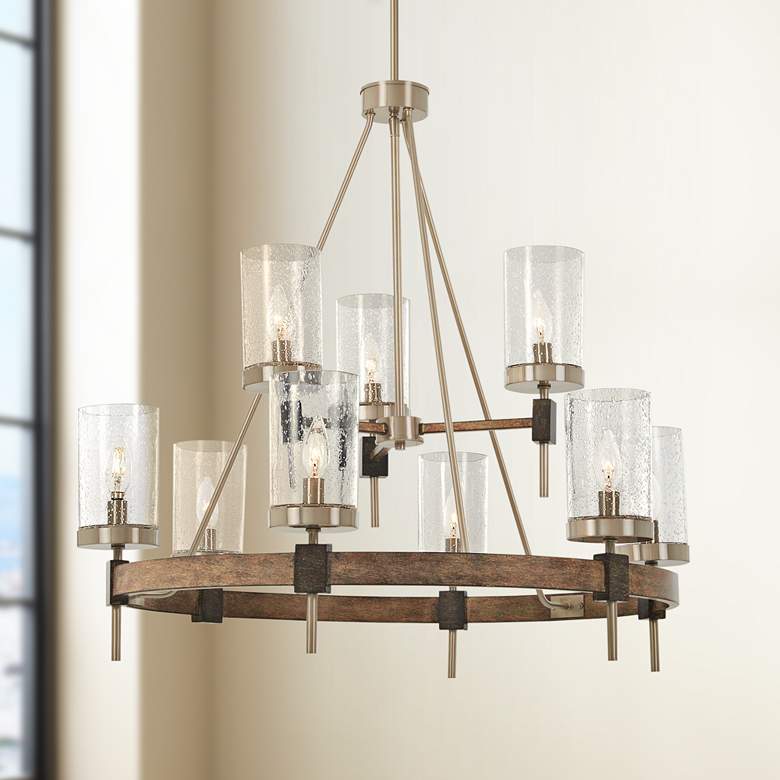 Bridlewood 32&quot; Wide Stone Gray and Nickel 9-Light Chandelier