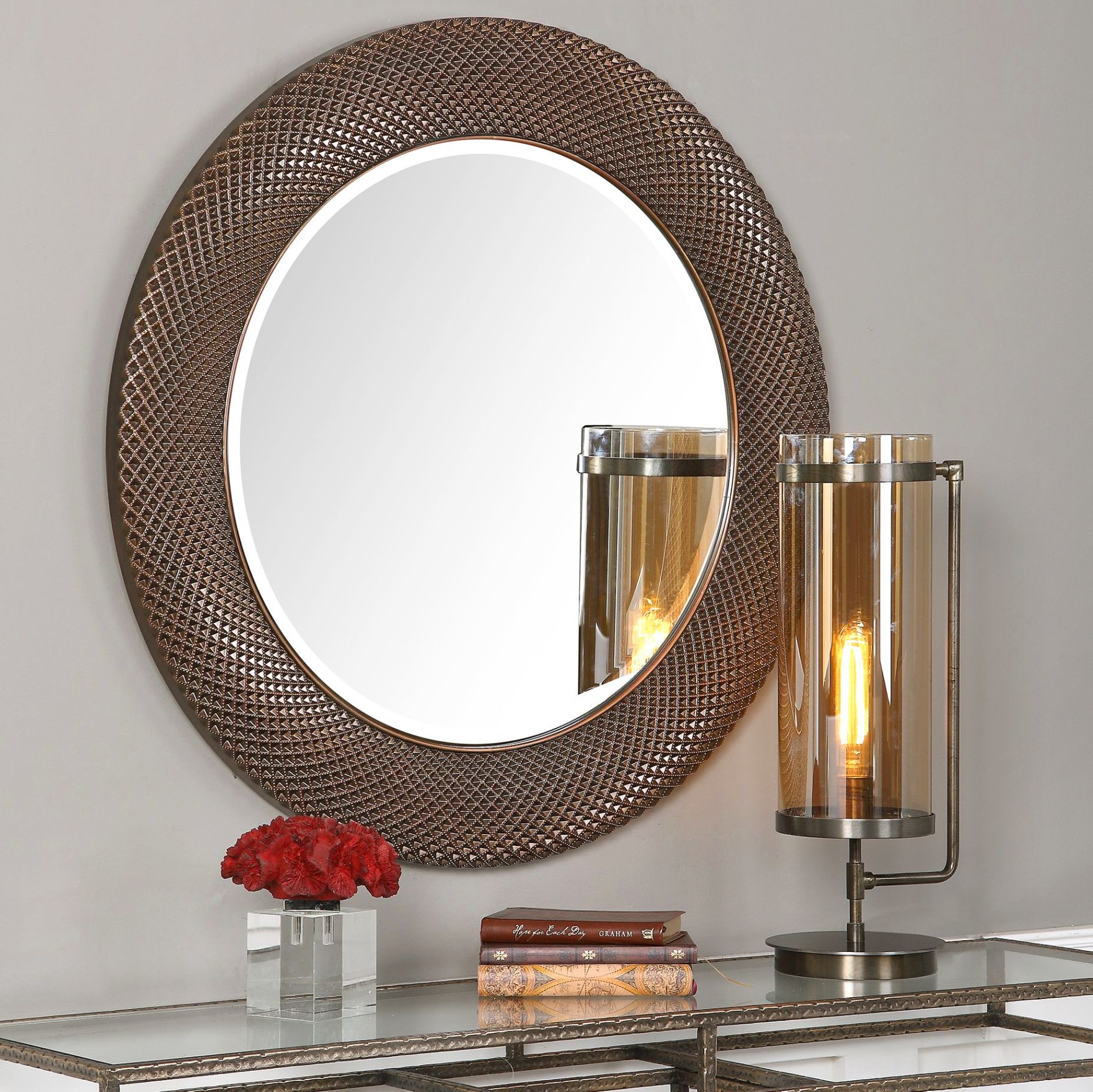 Uttermost Aziza Distressed Bronze 35" Round Wall Mirror