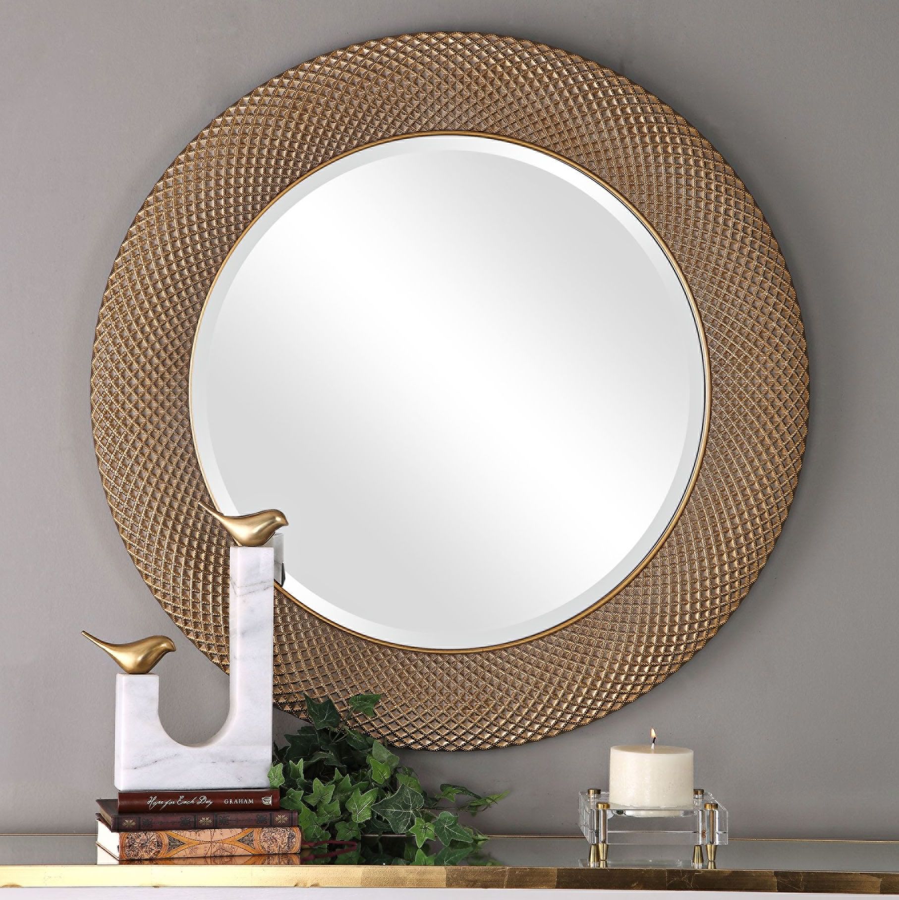 Uttermost Aziza Metallic Gold 35" Round Wall Mirror