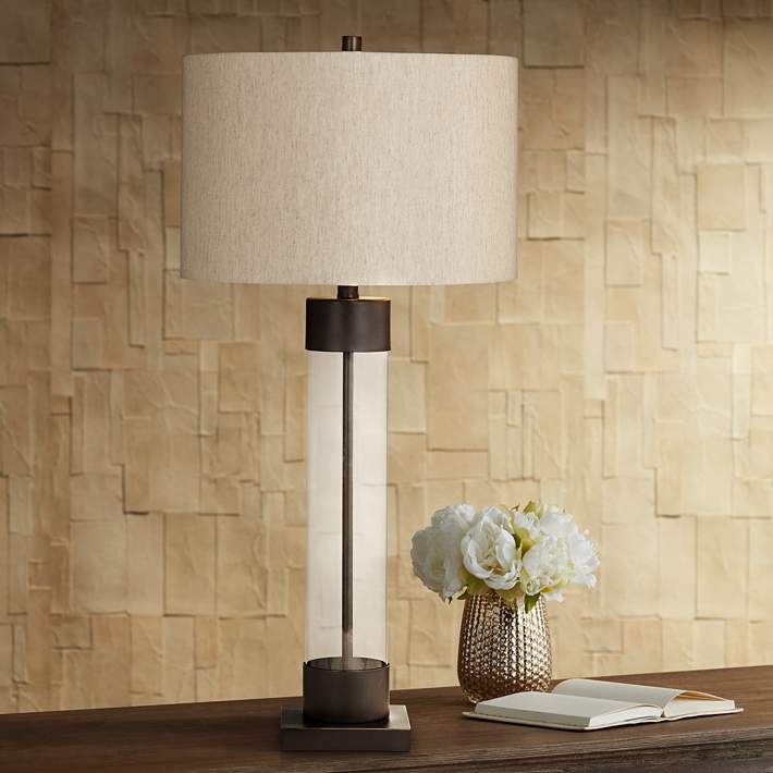Brannan Bronze And Glass Table Lamp, Bronze Glass Cylinder Table Lamps