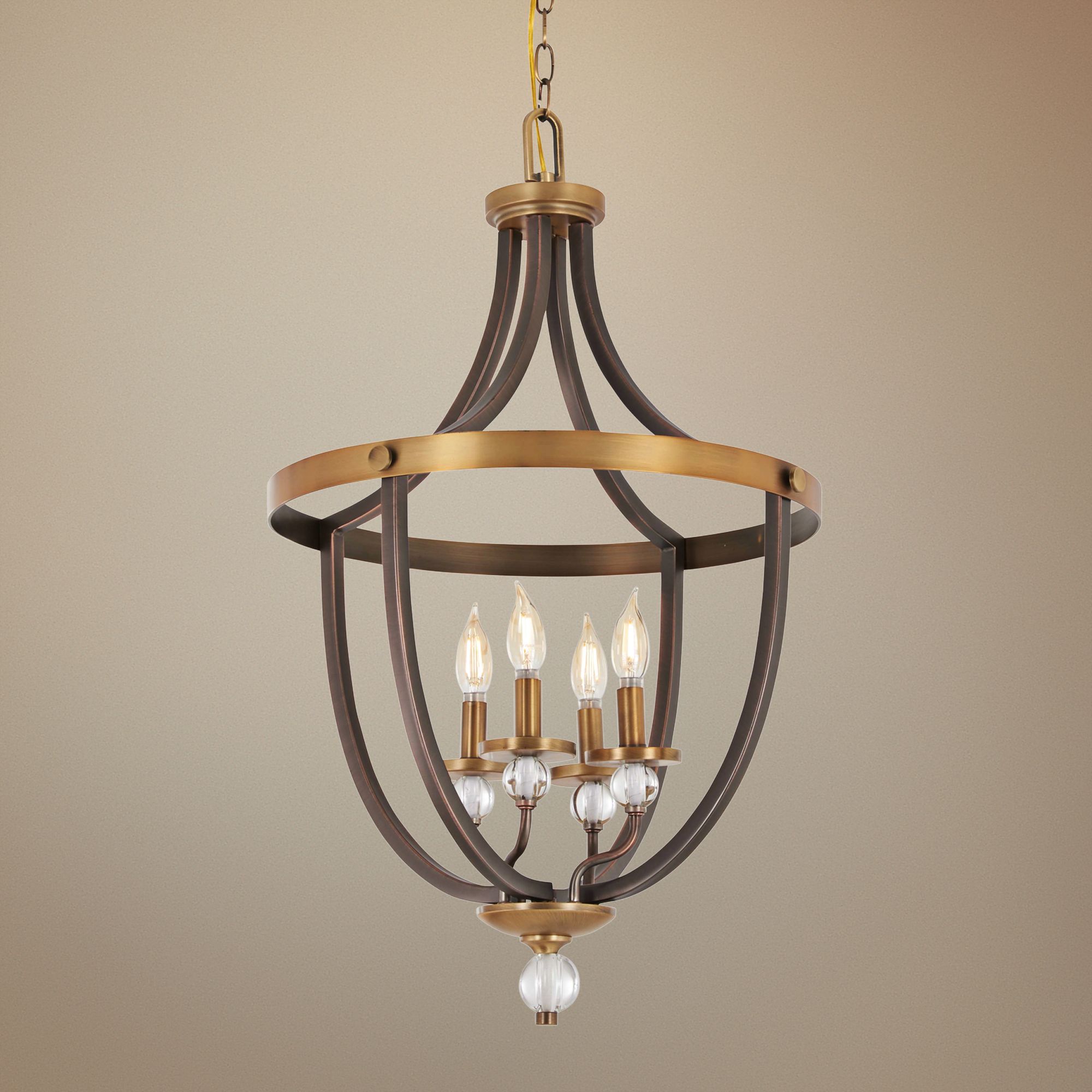 Safra 19" Wide Bronze and Brushed Brass 4-Light Pendant