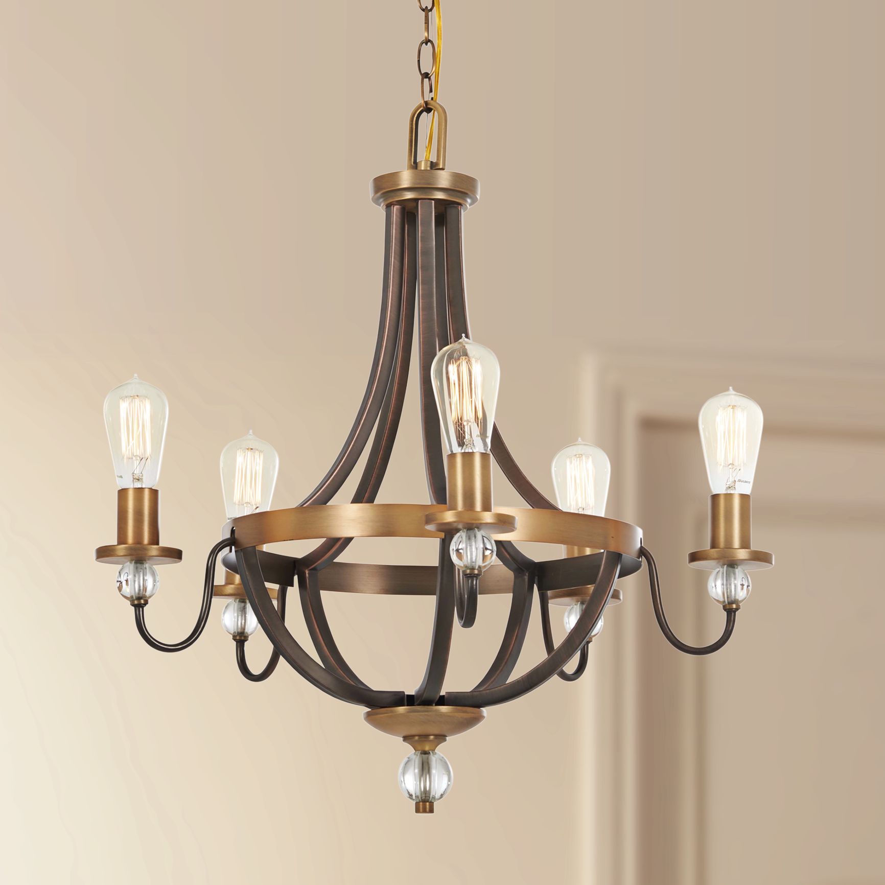 Safra 25 1/4"W Bronze and Brushed Brass 5-Light Chandelier