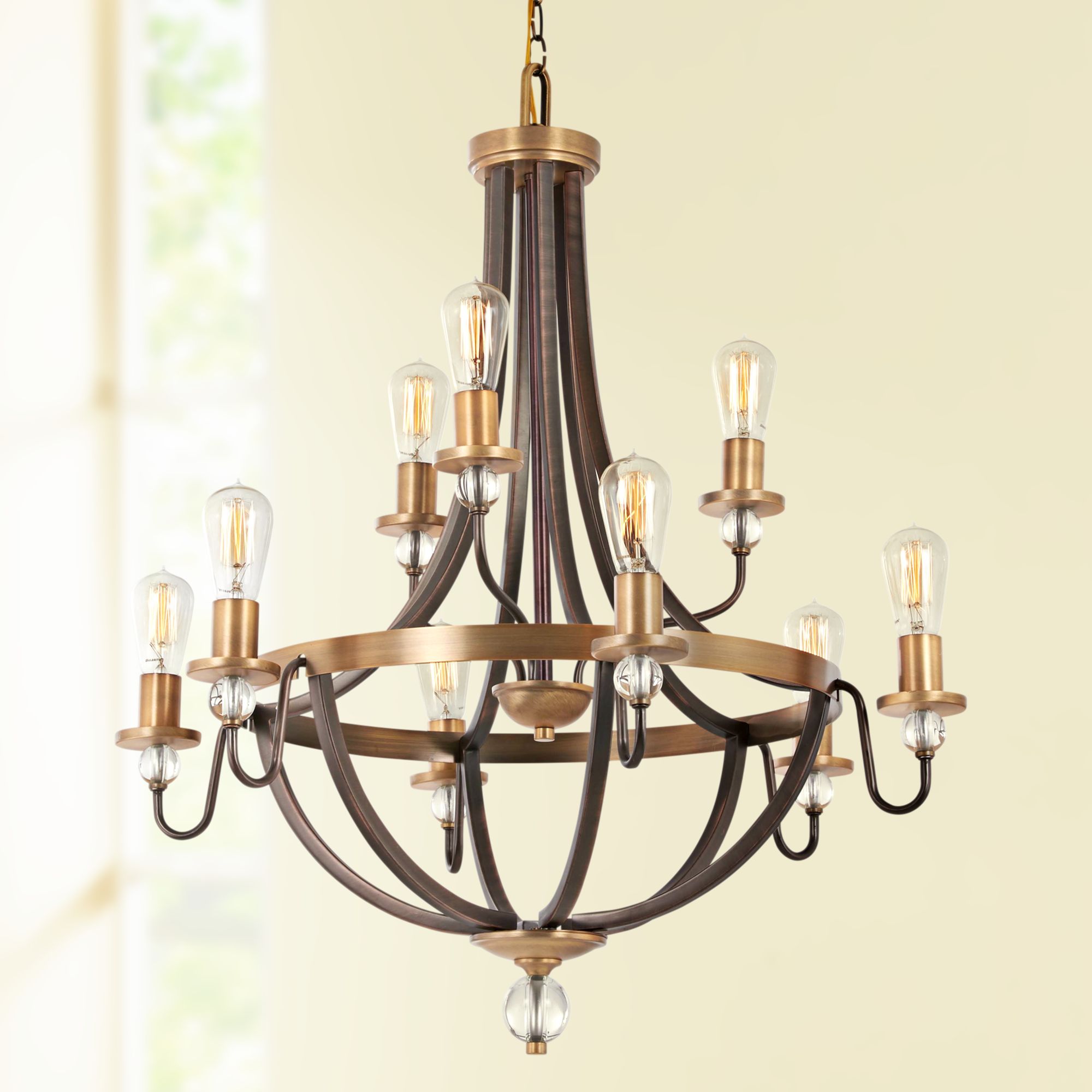 Safra 31" Wide Bronze and Brushed Brass 9-Light Chandelier