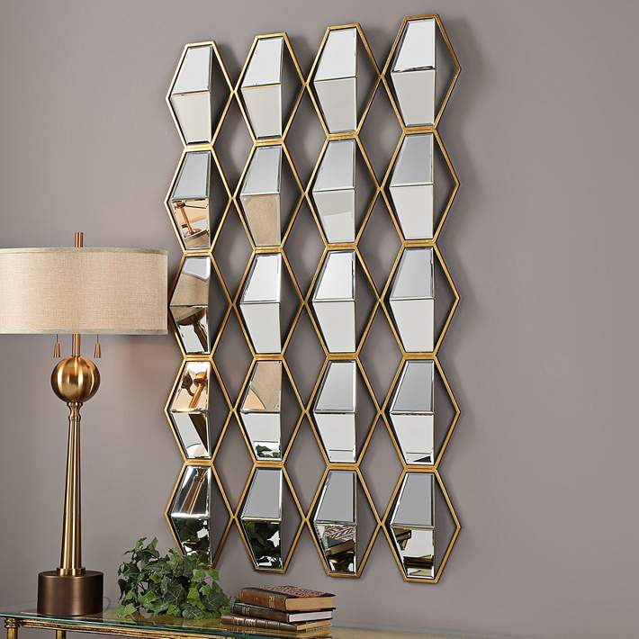 High Gold Metal Mirrored Wall Art, Metal Art Lamps