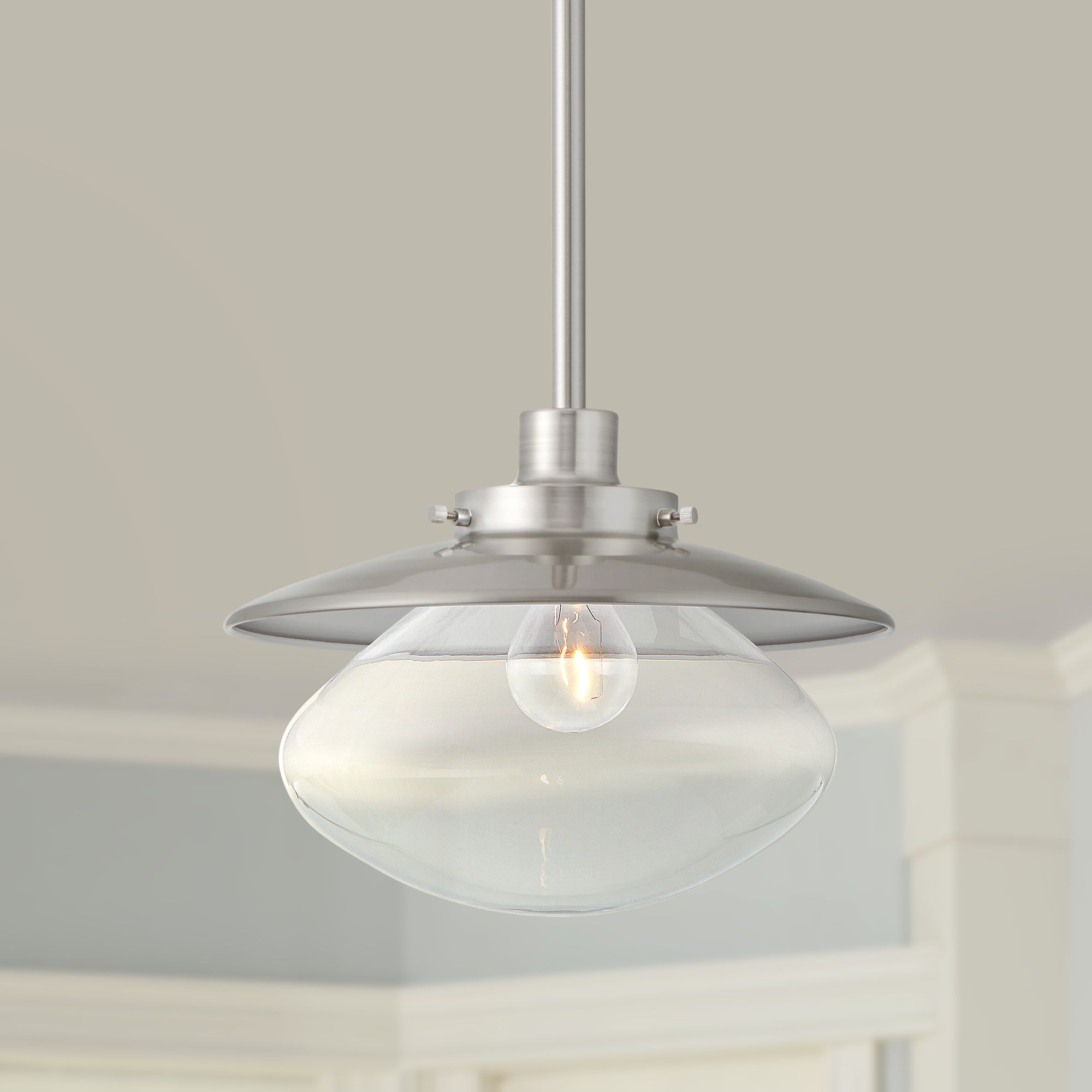 Harlow 12" Wide Glass and Brushed Nickel Mini Pendant