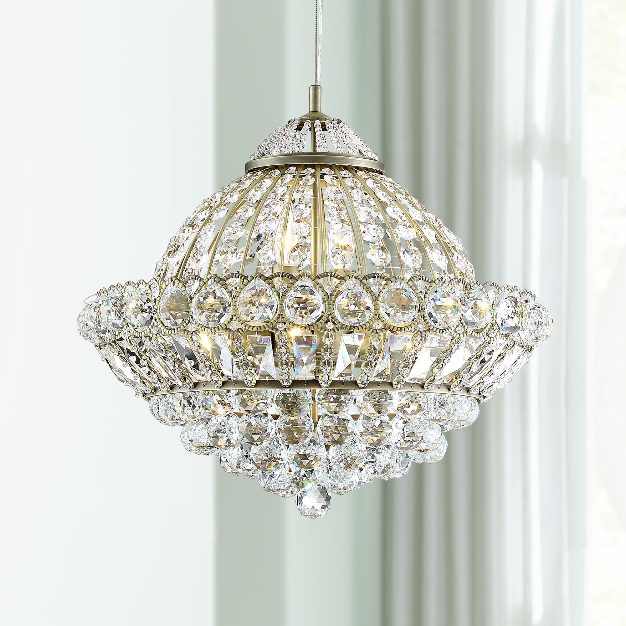 Emelia 19 3/4" Wide Antique Brass and Crystal Pendant Light