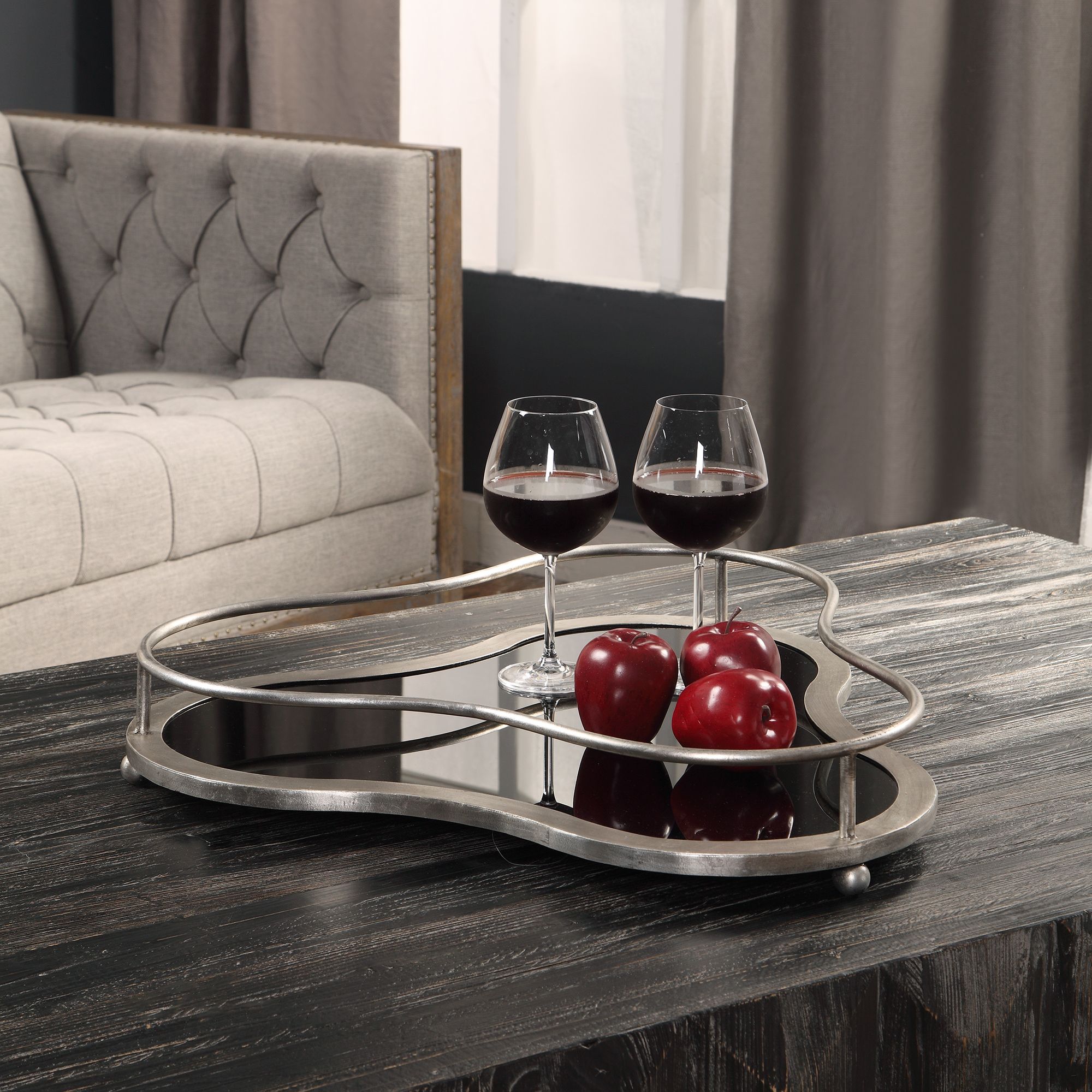 Emmalynn 22 1/2" Wide Tricorn Antiqued Silver Serving Tray