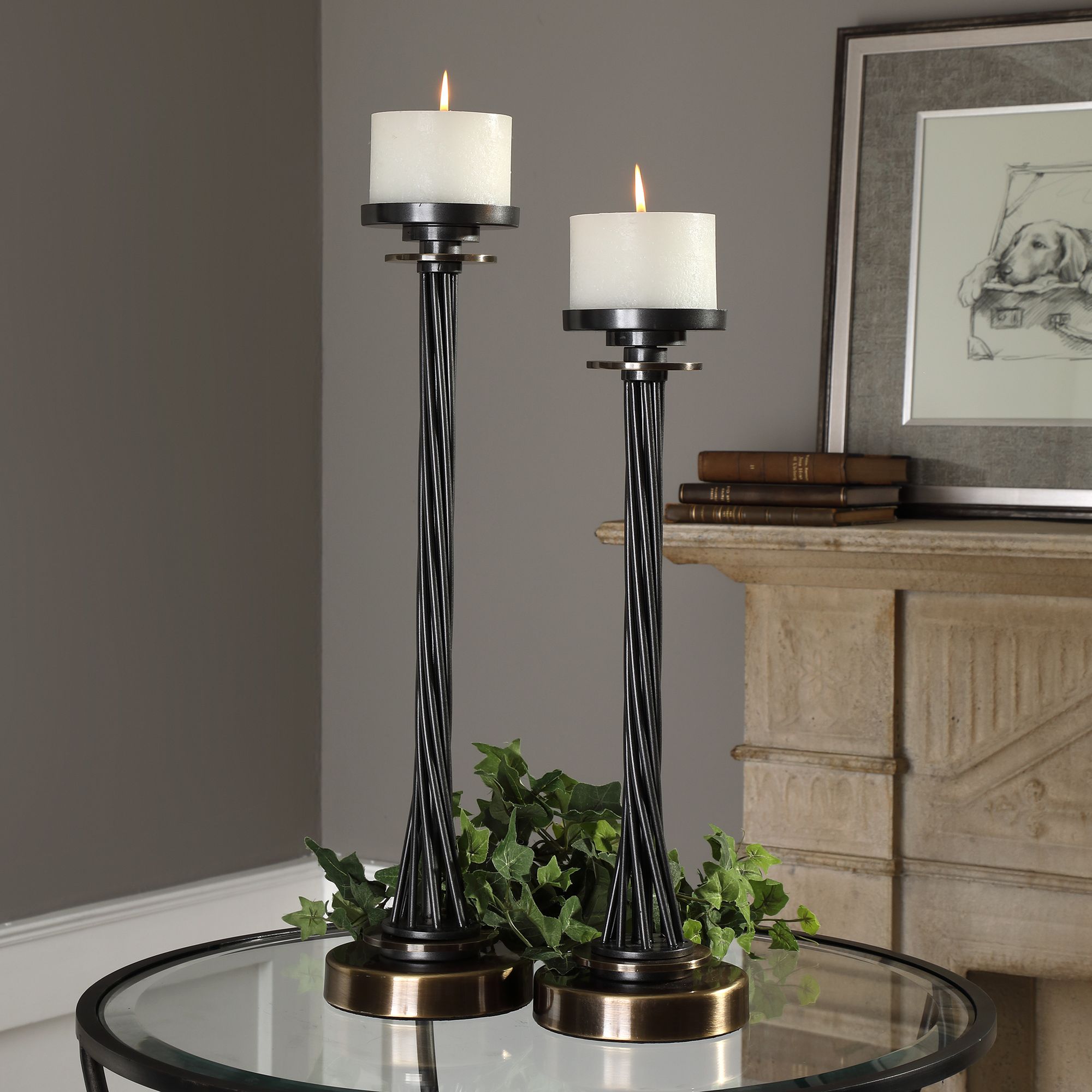 pillar candle holder set of 2