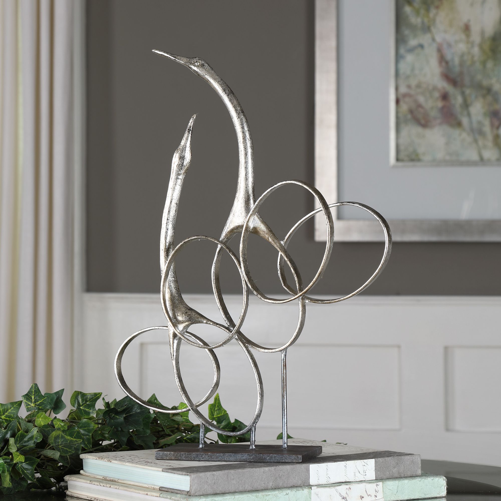 Admiration 19 1/4" High Silver Leaf Modern Birds Statue