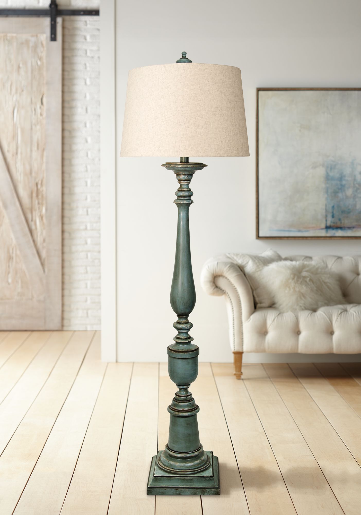 Avignon Blue Floor Lamp with Hardback Fabric Shade