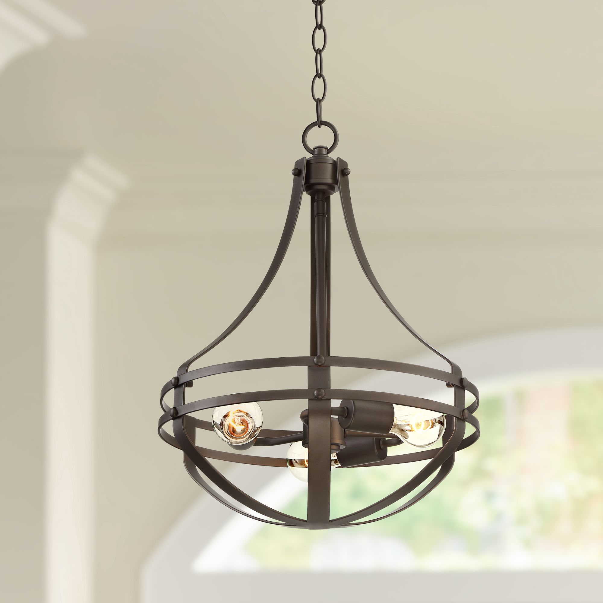 Stanford 16" Wide Bronze 3-Light Bowl Pendant