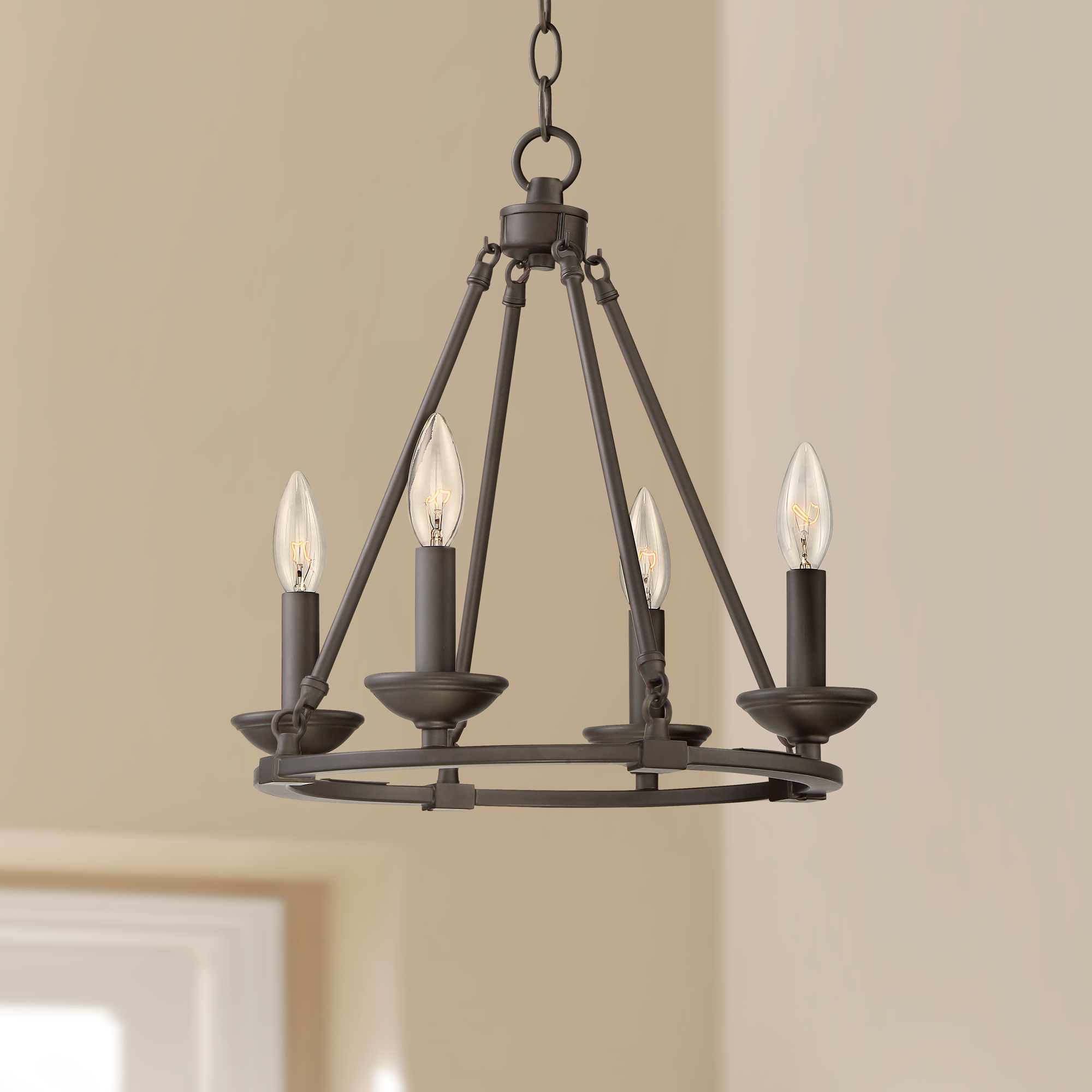 Emmeline 15" Wide Bronze Metal 4-Light Round Chandelier