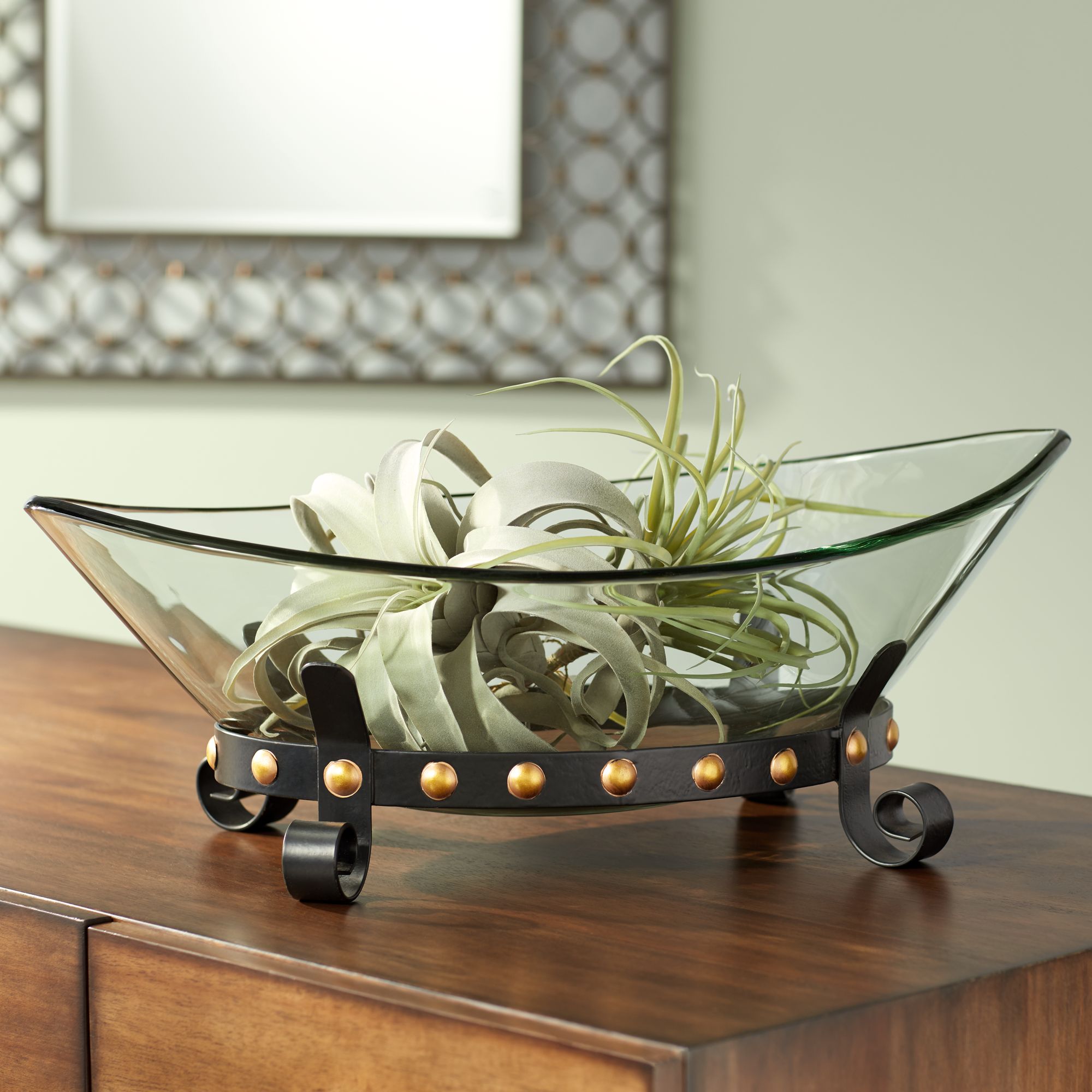 Rayden 23 1/4" Wide Decorative Glass Bowl with Studded Base