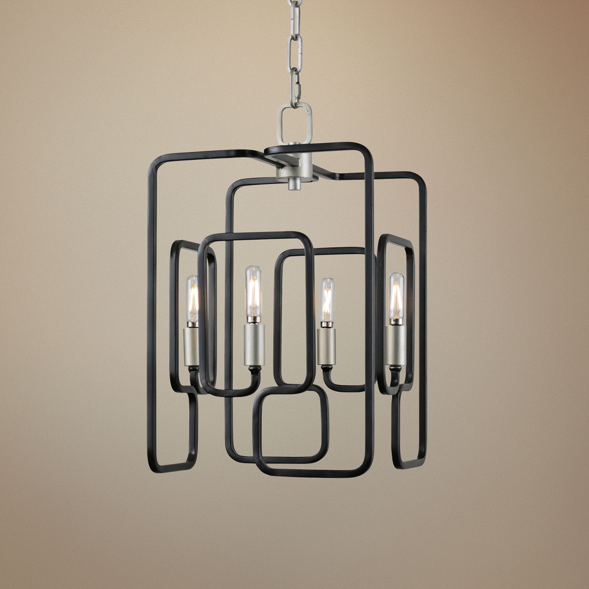 Rectangulo 10 3/4"W Silverado and Black 4-Light Mini Pendant