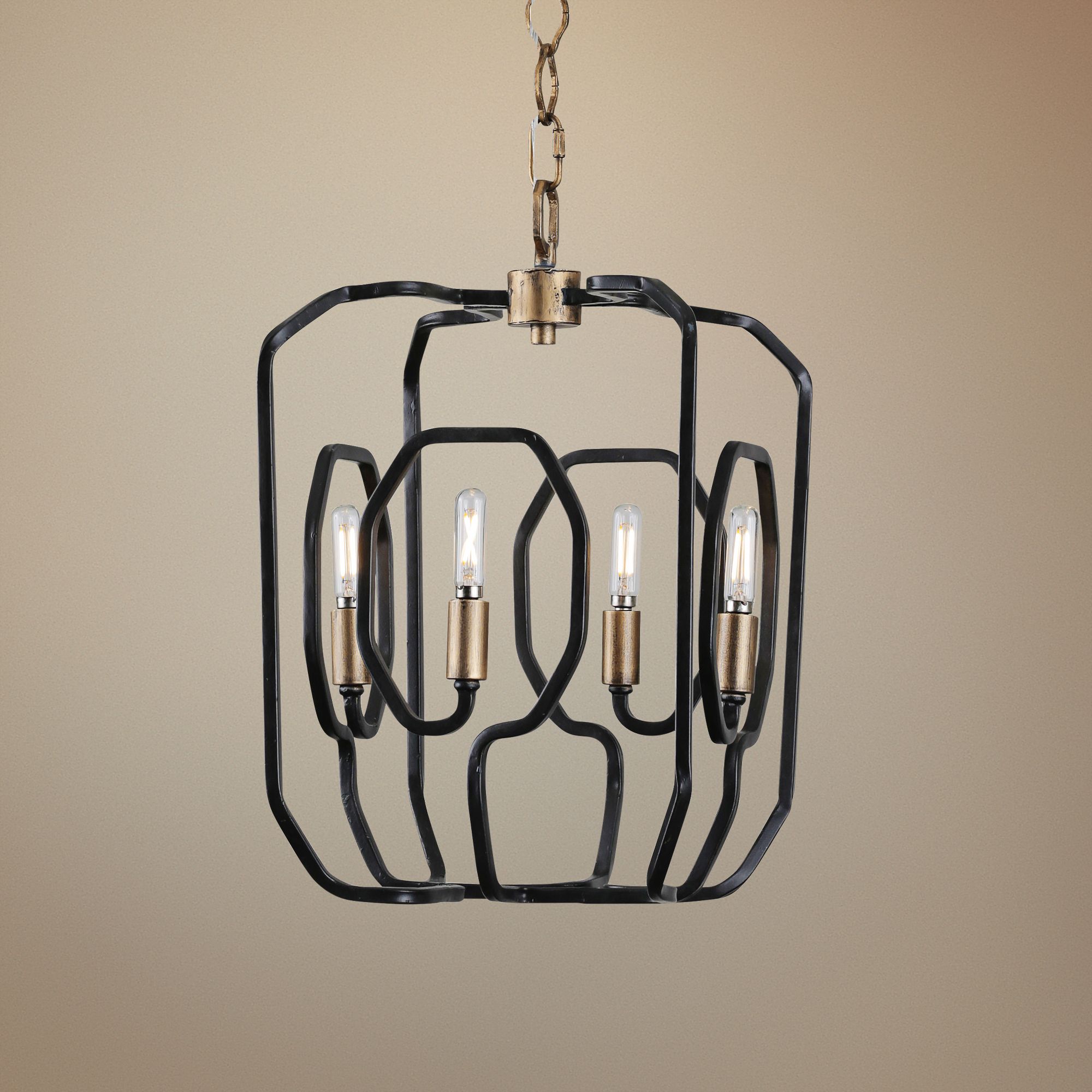 Hexagono 10 3/4" Wide Gold and Carbon 4-Light Mini Pendant