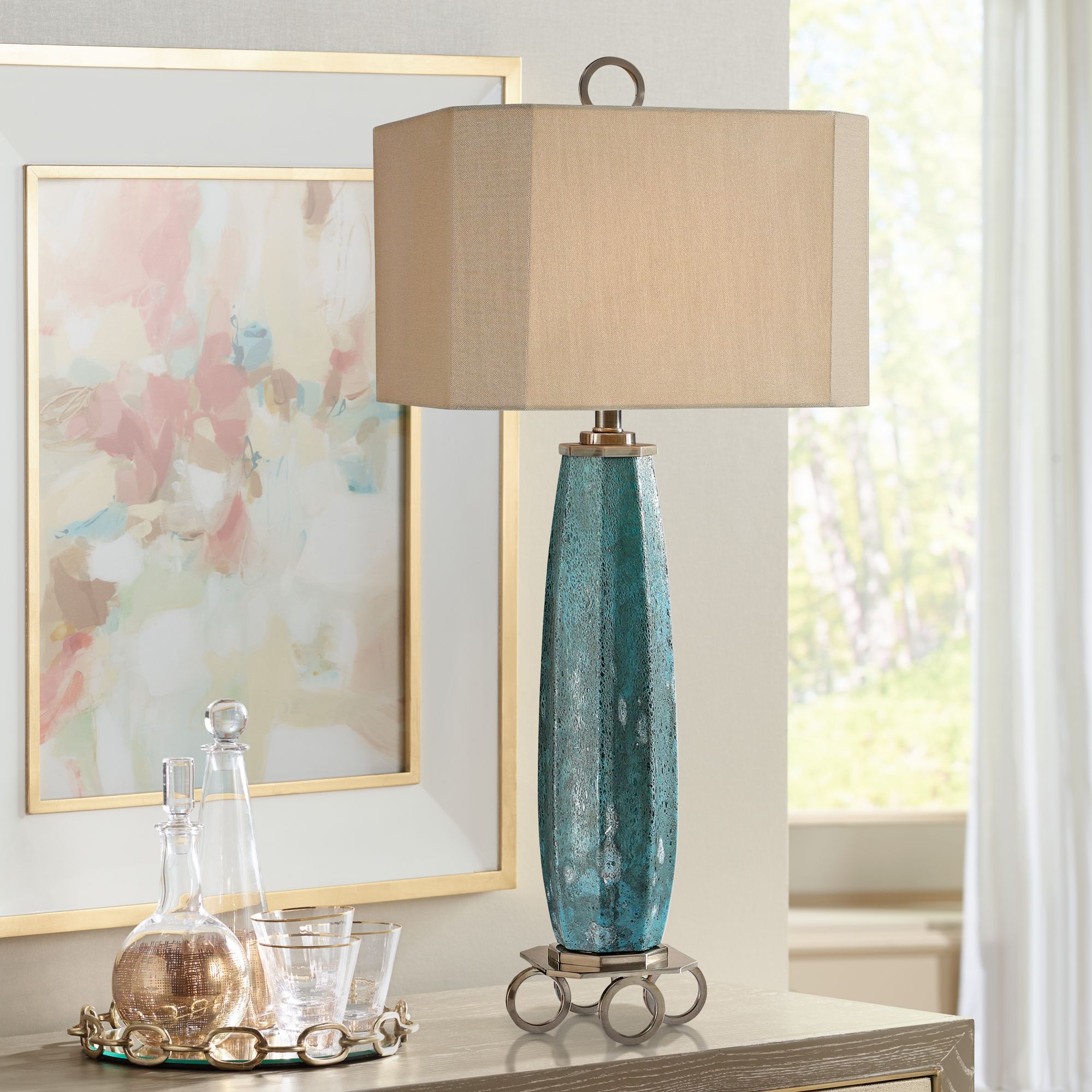 Uttermost Cabella Aged Blue Art Glass Table Lamp