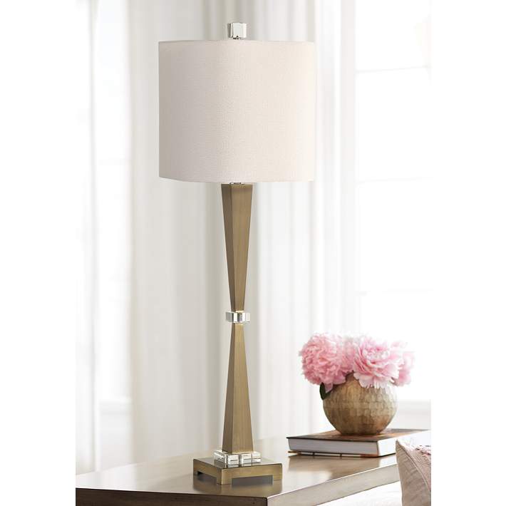 ZAHLIA URBAN EMBOSSED CERAMIC ACCENT BUFFET TABLE LAMP BRASS METAL UTTERMOST 