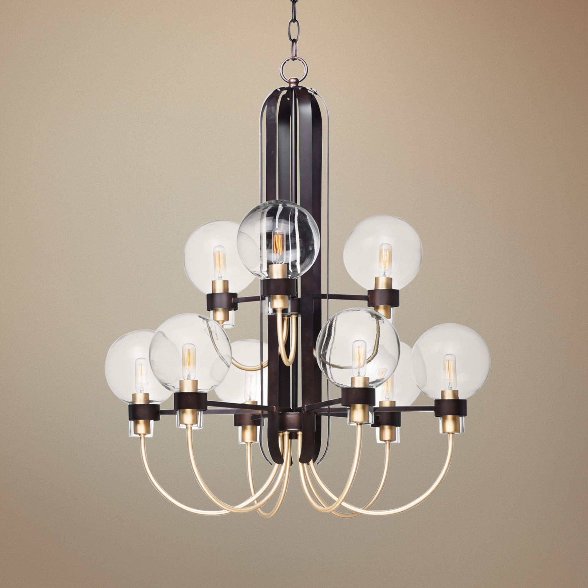 Maxim Bauhaus 28"W Bronze and Satin Brass 9-Light Chandelier