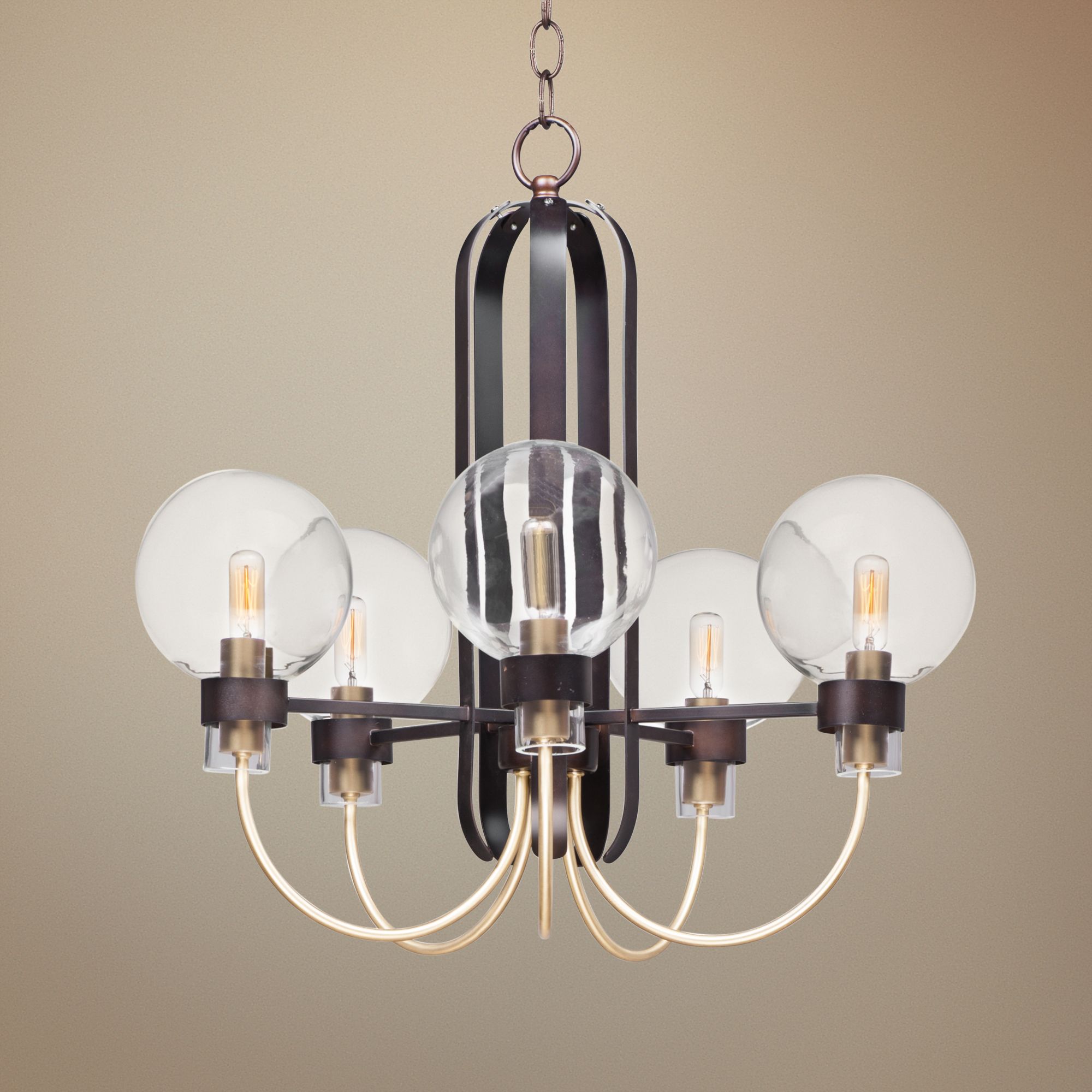 Maxim Bauhaus 24"W Bronze and Satin Brass 5-Light Chandelier