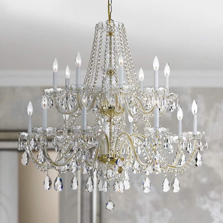 Traditional Crystal 37&quot;W Polished Brass 16-Light Chandelier