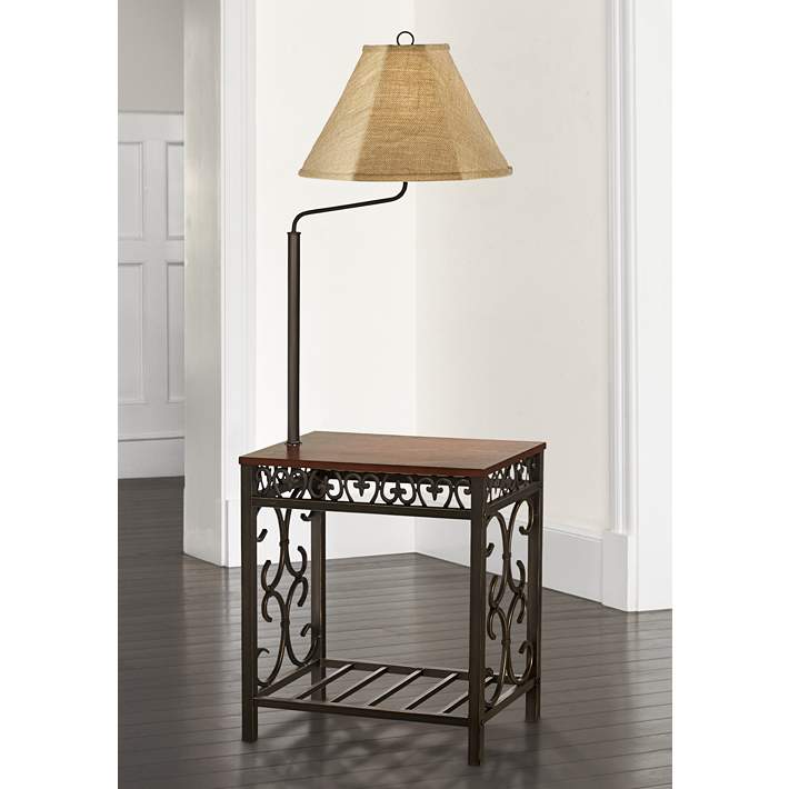 Travata Cherry Wood End Table With, End Table With Lamp Attached And Storage