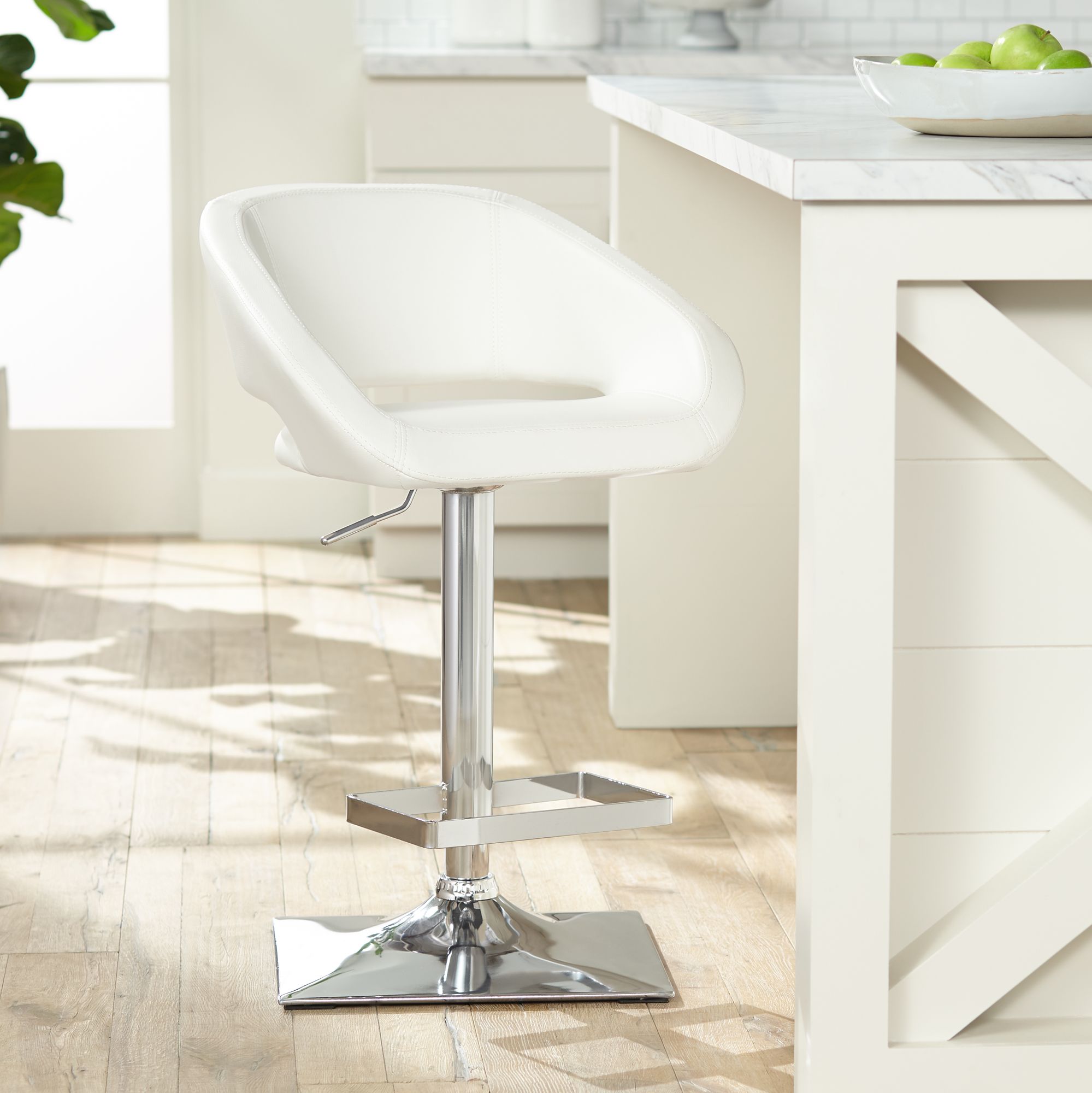 Gustavo Chrome and White Swivel Seat Adjustable Barstool
