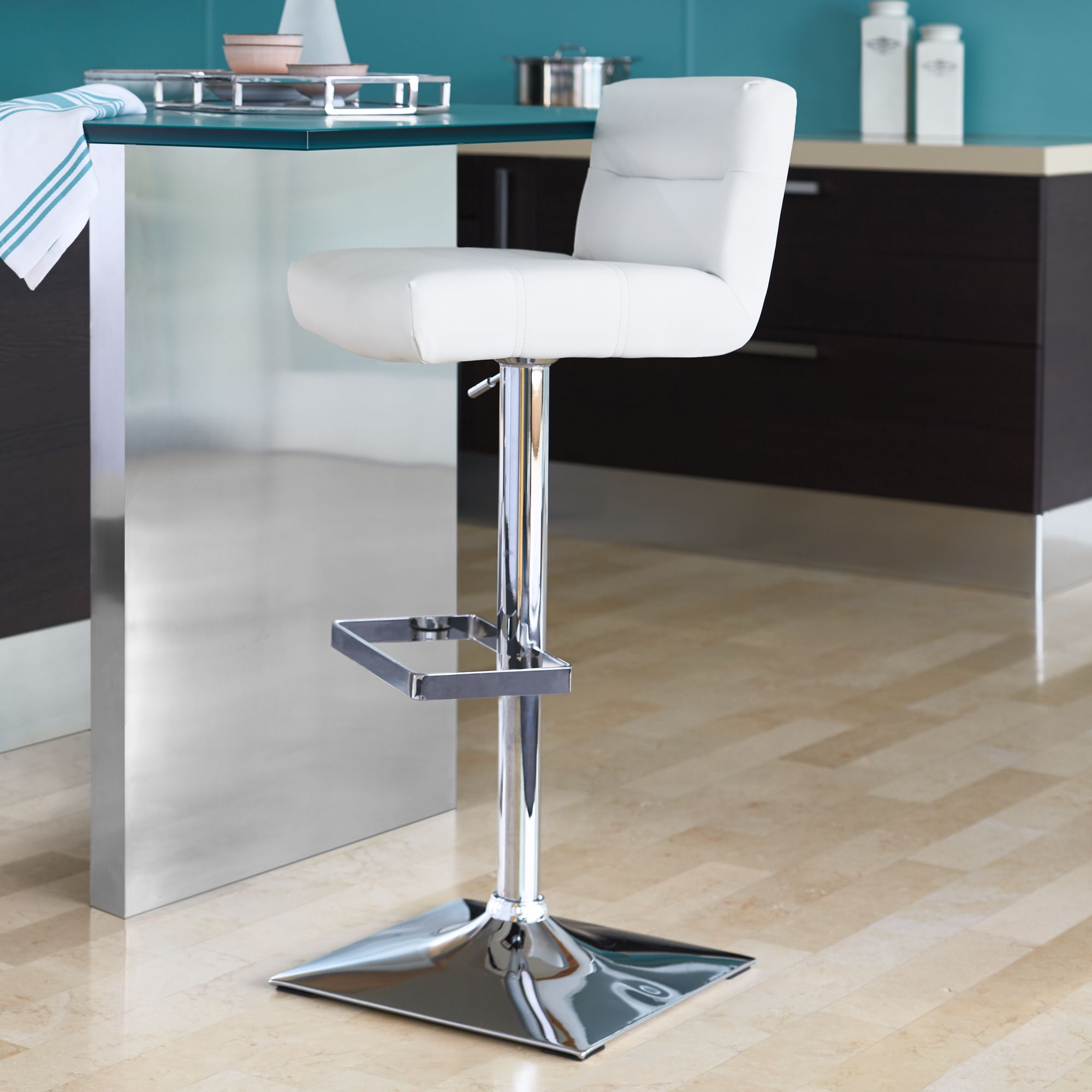 Stafford White Faux Leather Adjustable Swivel Bar Stool