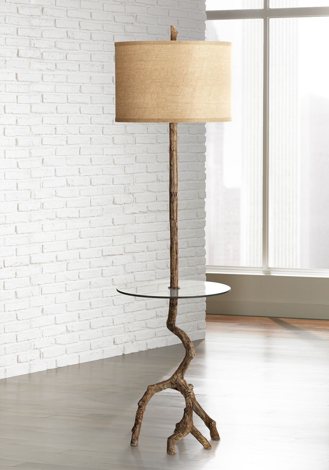 Beachwood Floor Lamp with Glass Tray Table 5D496 Lamps Plus