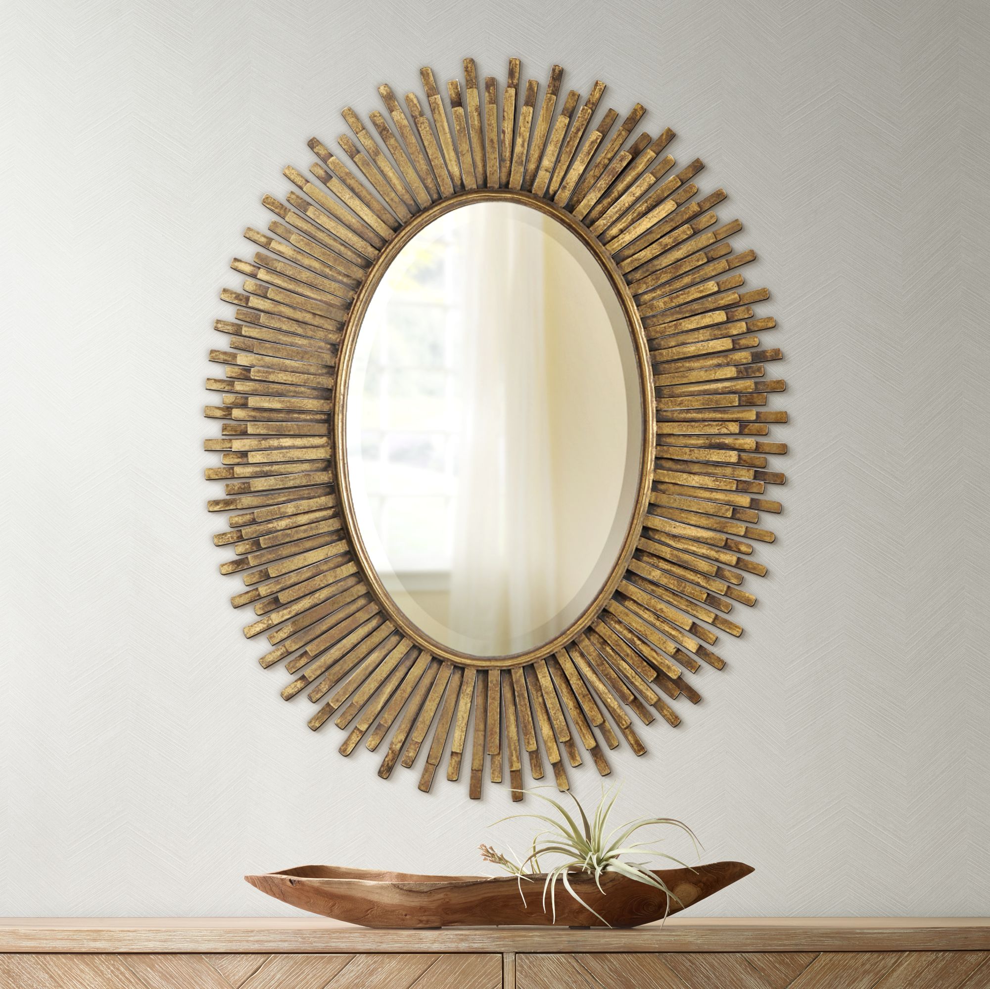 Sparta Gold Leaf 30 3/4" x 38 1/2" Oval Wall Mirror